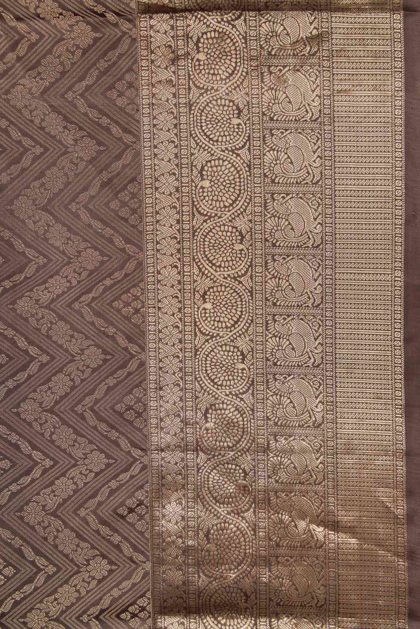 Border image of Brown Dual Tone Soft Silk Saree with Zari Brocade on the body and Zari Border. 