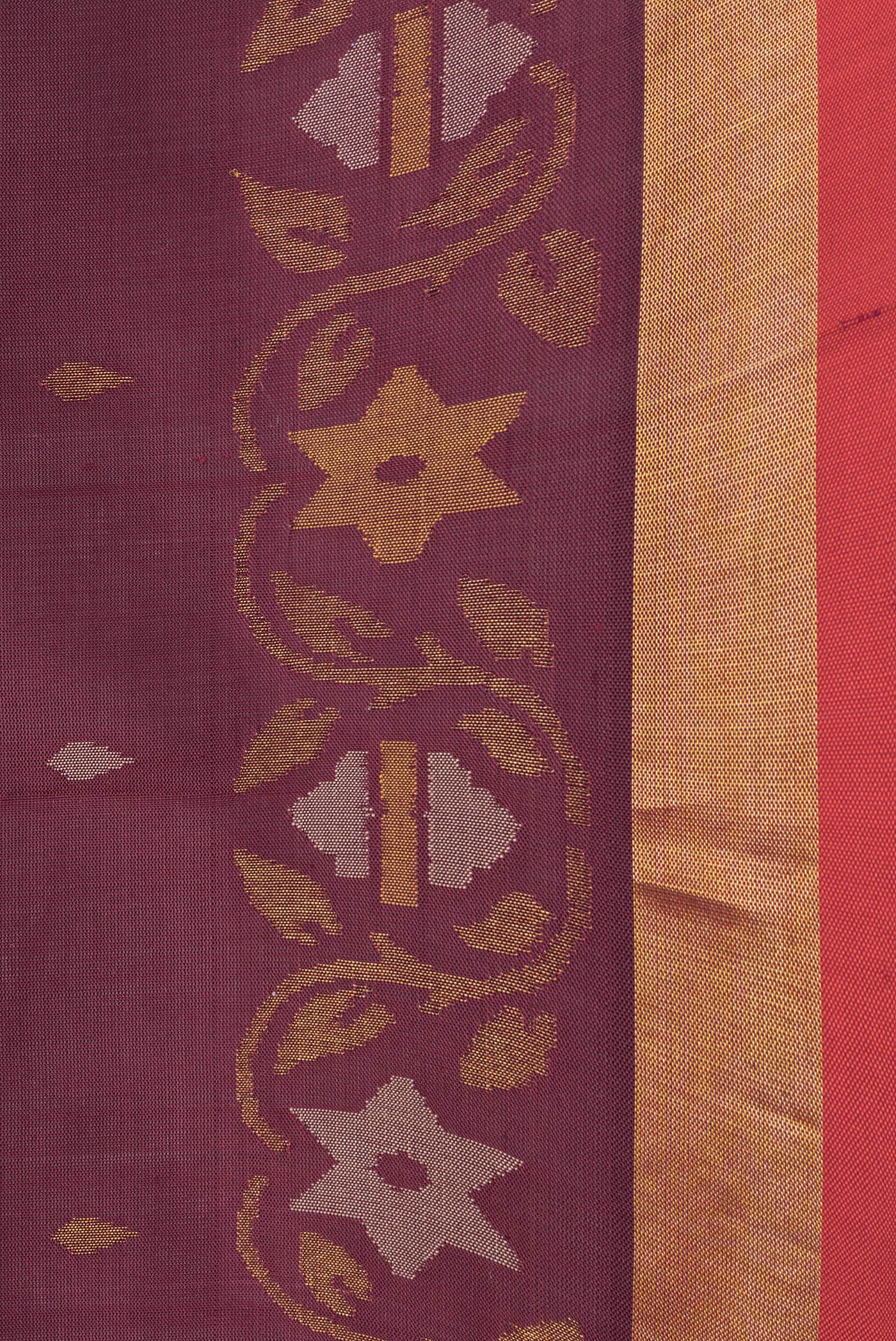 Border image of Maroon Dual Tone Uppada Silk Saree with Zari And Thread Butta on the body and Fancy Border. 