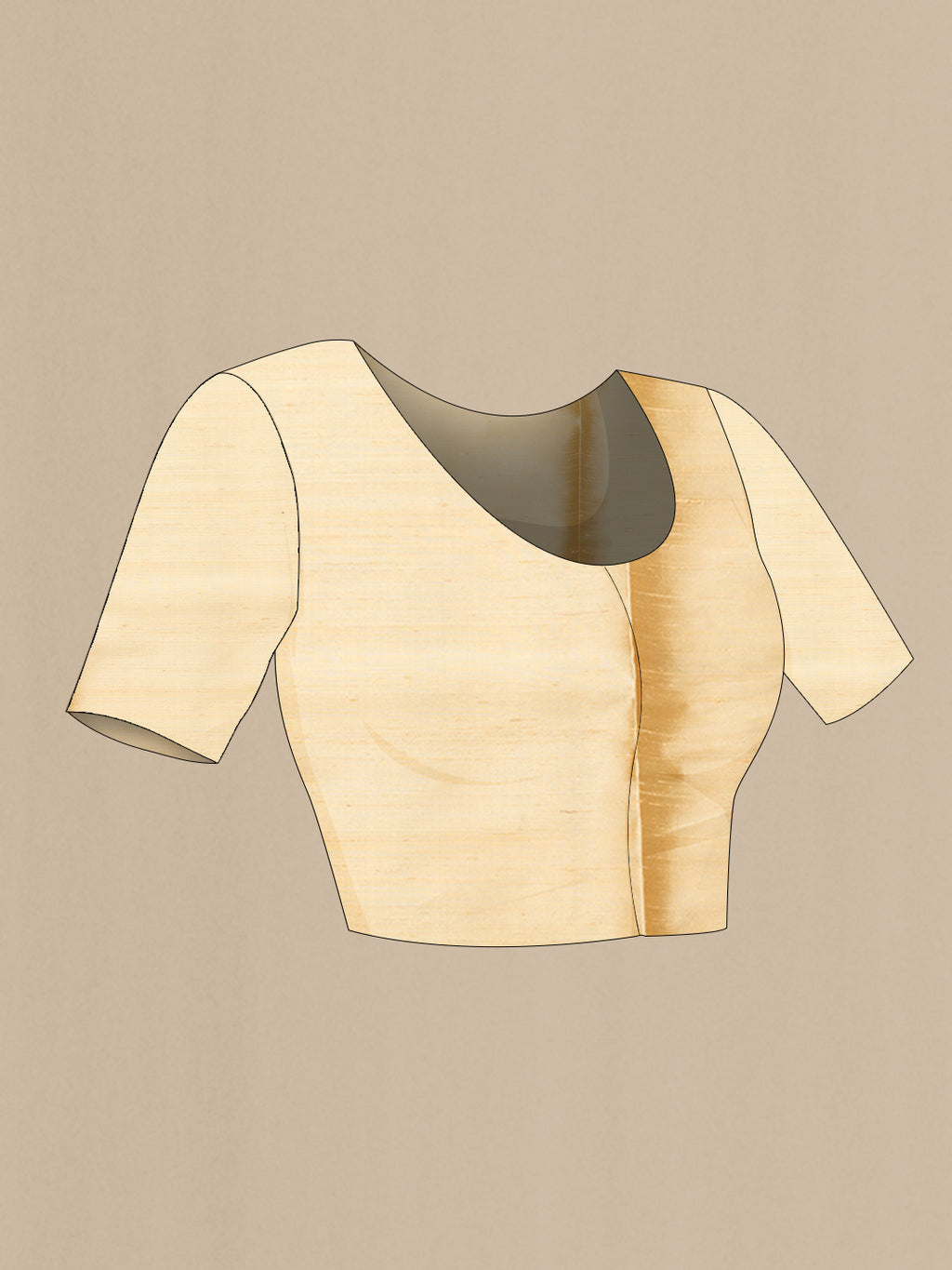 Close up image of the blouse of Sandal Dual Tone Raw Silk Saree with Plain Body and Zari And Thread Border. 