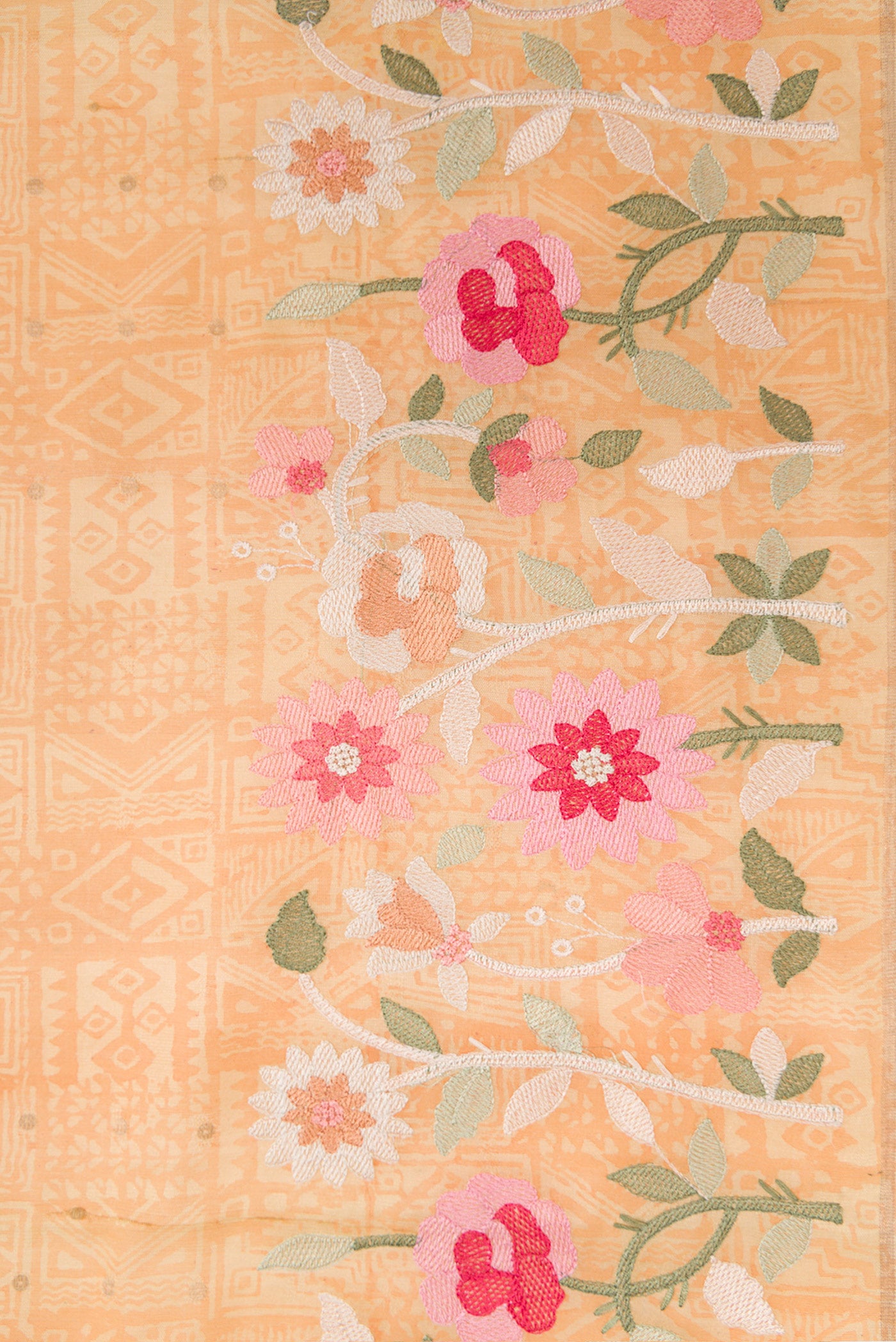 Border image of Beige Dual Tone Organza Silk Saree with Printed design on the body and Embroidery Border. 