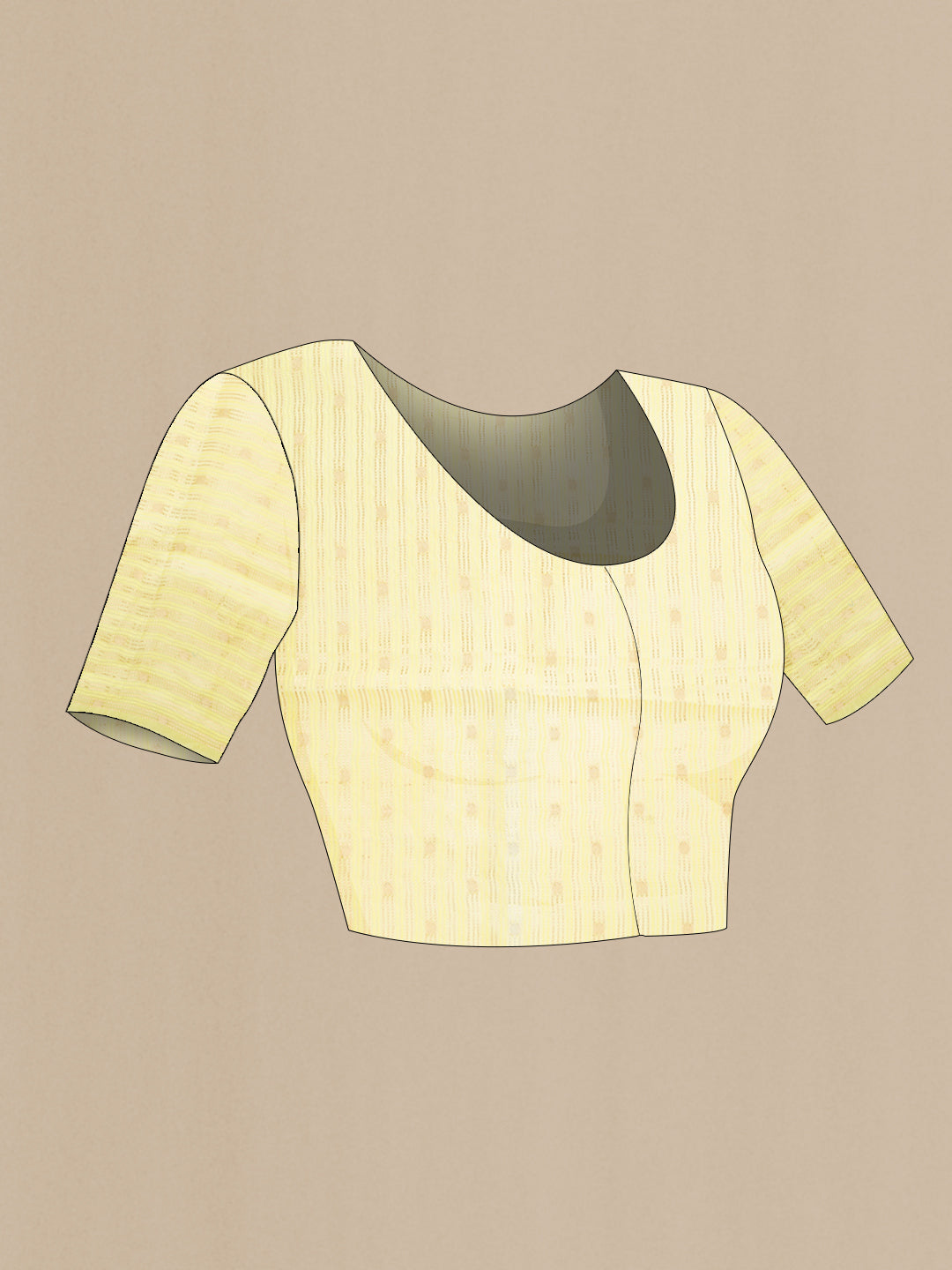 Close up image of the blouse of Lemon Yellow Dual Tone Tussar Silk Saree with Embroidery on the body and Fancy Border. 