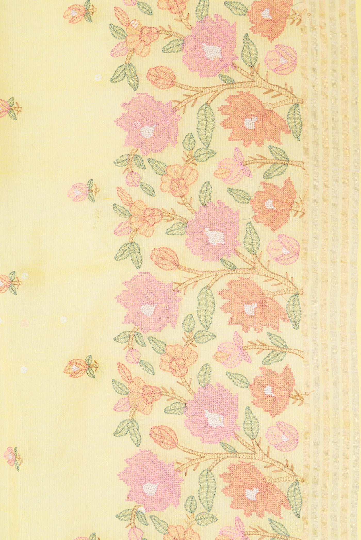 Border image of Lemon Yellow Dual Tone Tussar Silk Saree with Embroidery on the body and Fancy Border. 