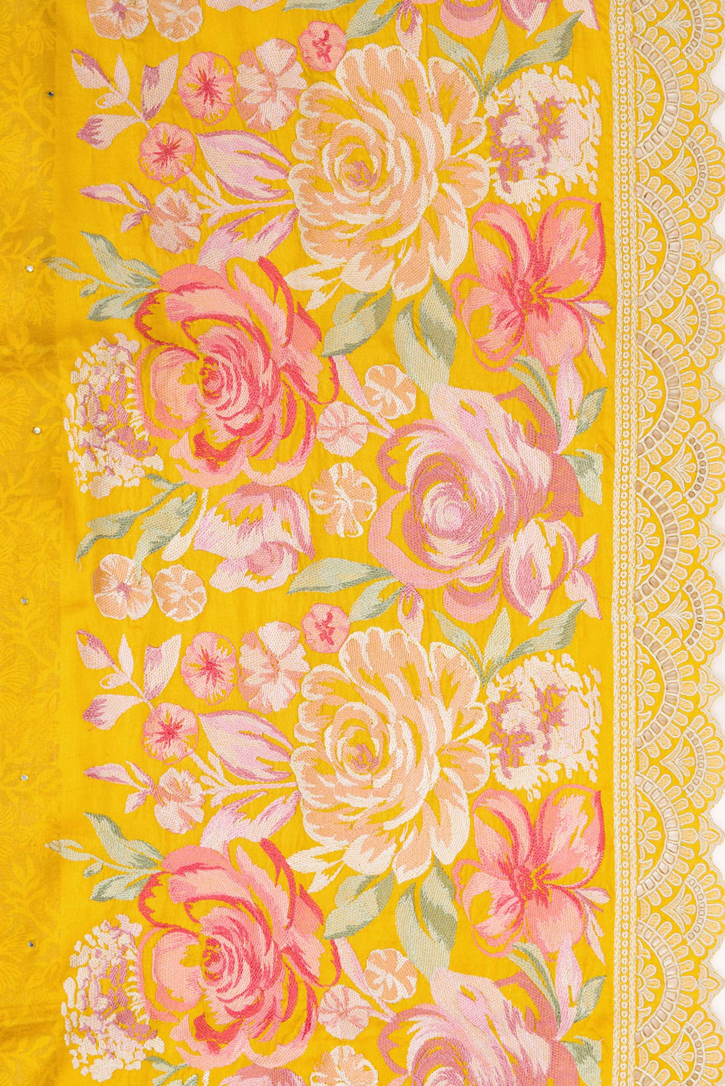 Border image of Mustard Dual Tone Tussar Silk Saree with Embroidery on the body and Embroidery Border. 