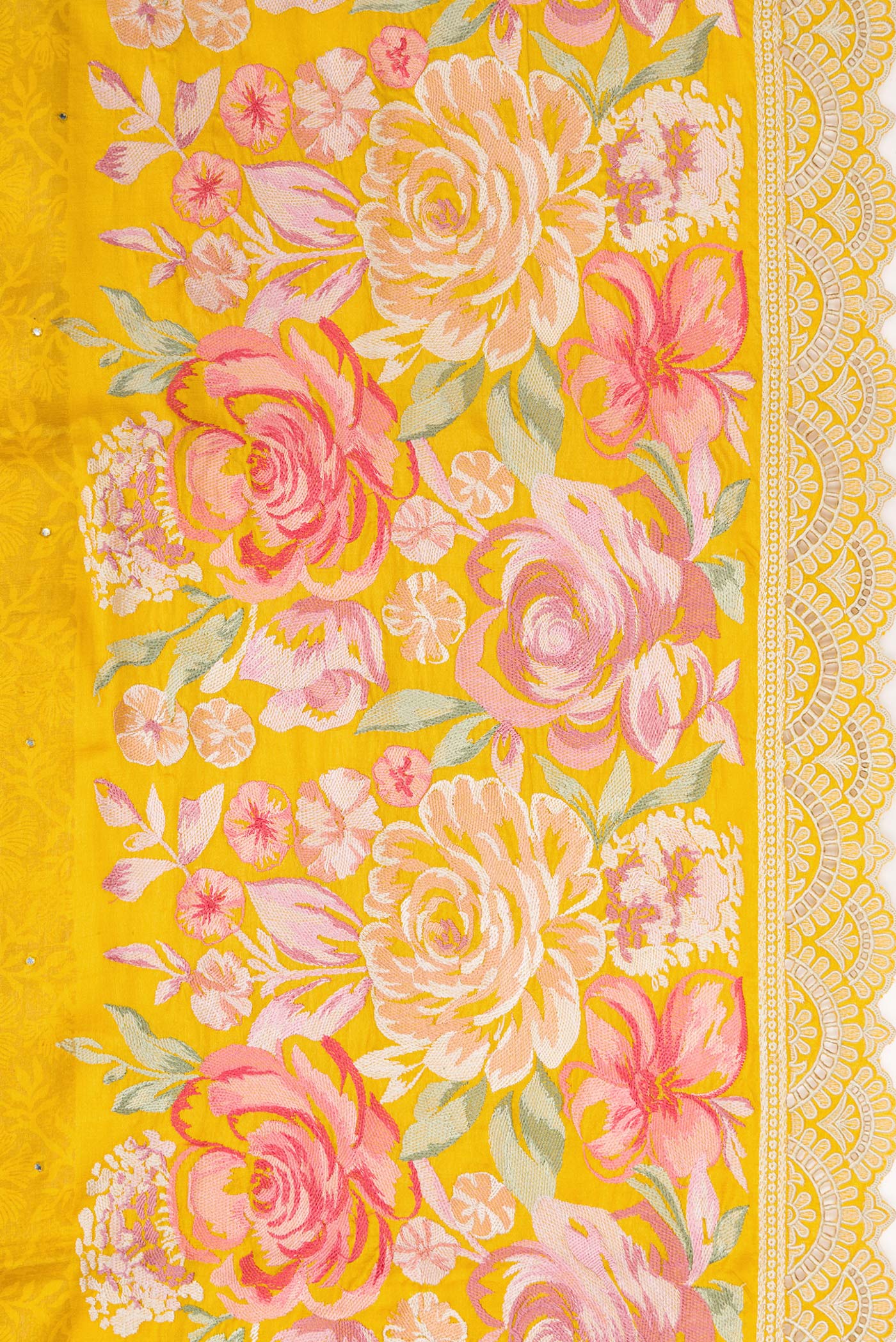 Border image of Mustard Dual Tone Tussar Silk Saree with Embroidery on the body and Embroidery Border. 