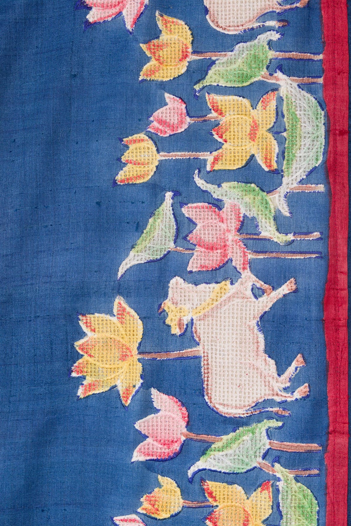 Border image of Navy Blue Dual Tone Tussar Silk Saree with Plain Body and Embroidery Border. 