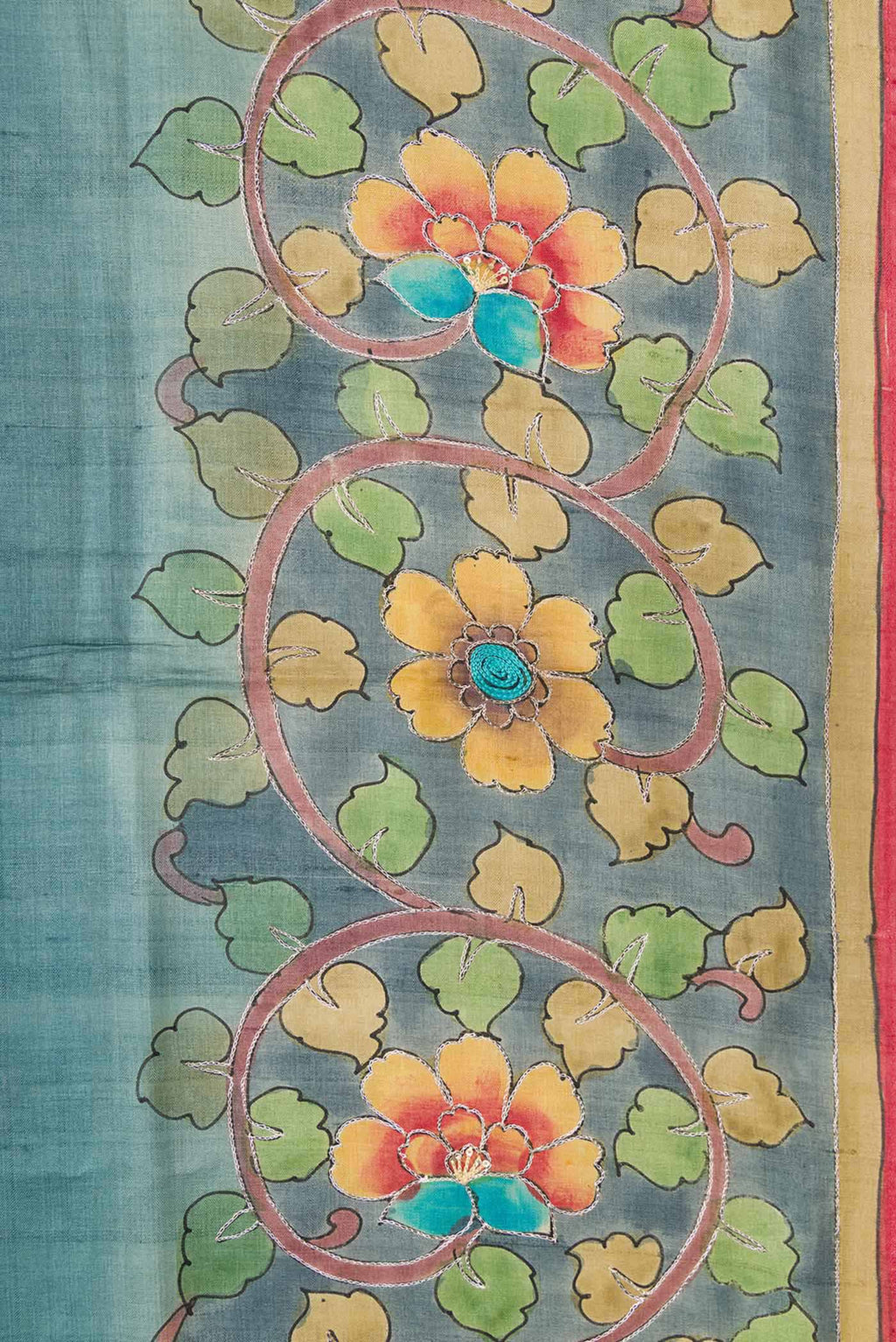 Border image of Blue Grey Dual Tone Tussar Silk Saree with Embroidery on the body and Embroidery Border