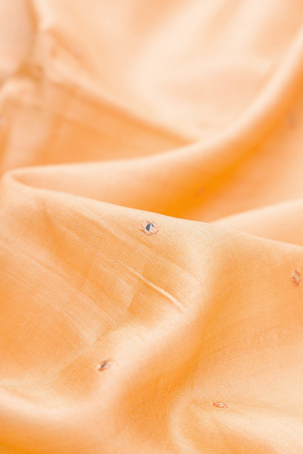 Close up of Sandal Dual Tone Tussar Silk Saree with Embroidery on the body and Embroidery Border displaying folds
