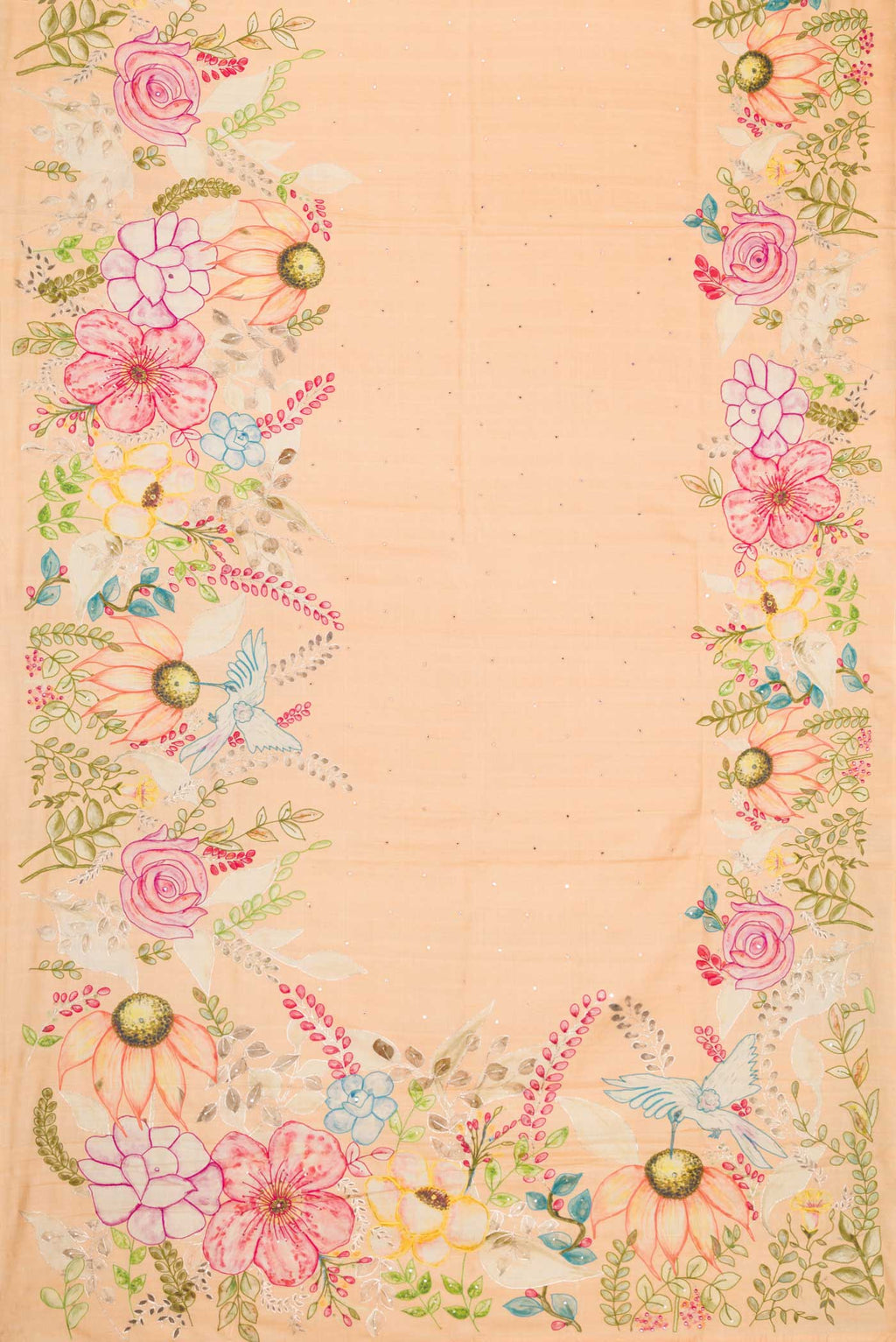 Flat view of Sandal Dual Tone Tussar Silk Saree with Embroidery on the body and Embroidery Border