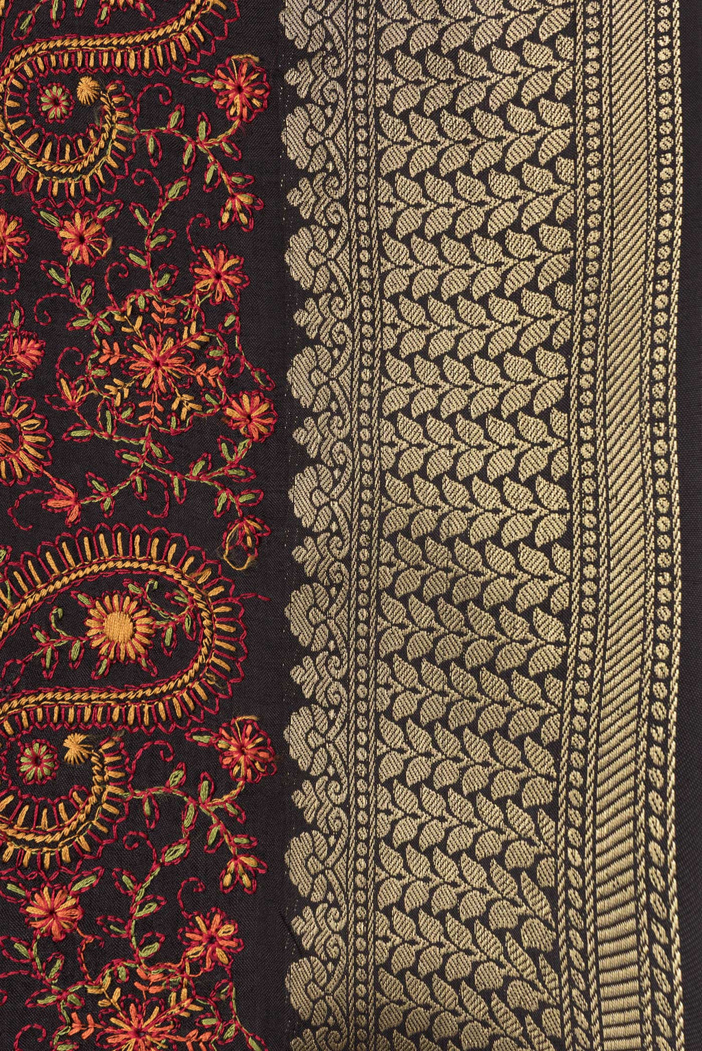 Border image of Black Dual Tone Tussar Silk Saree with Embroidery on the body and Zari Border. 