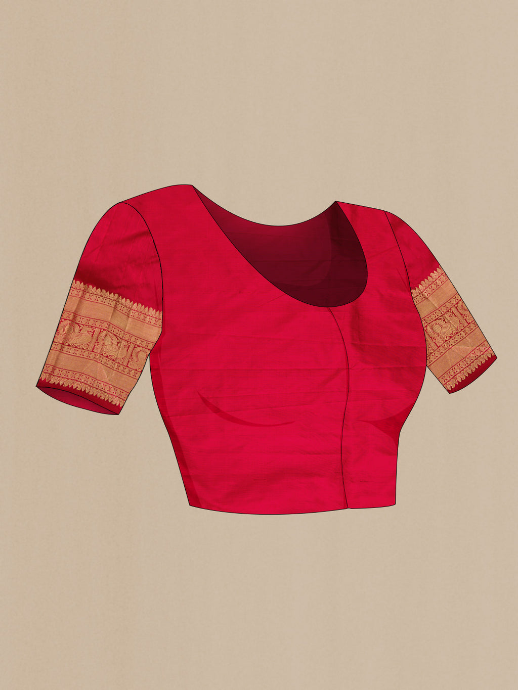 Close up image of the blouse of Burgundy Dual Tone Double Ikat Saree with Ikat Print on the body and Zari Border
