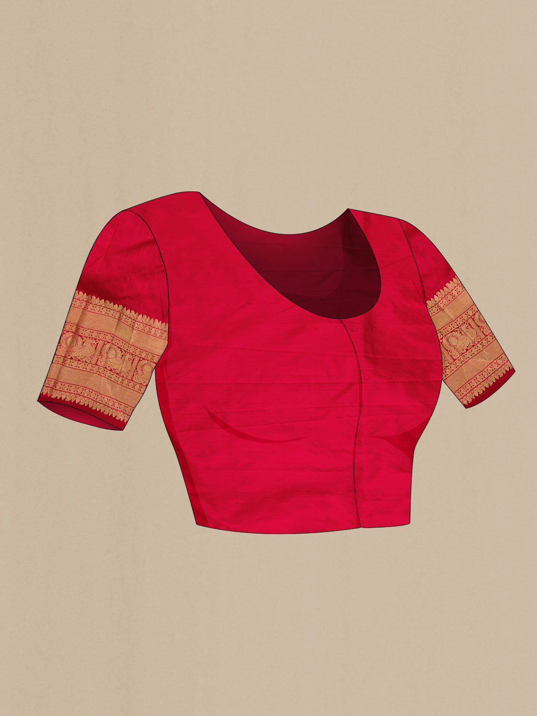 Close up image of the blouse of Burgundy Dual Tone Double Ikat Saree with Ikat Print on the body and Zari Border