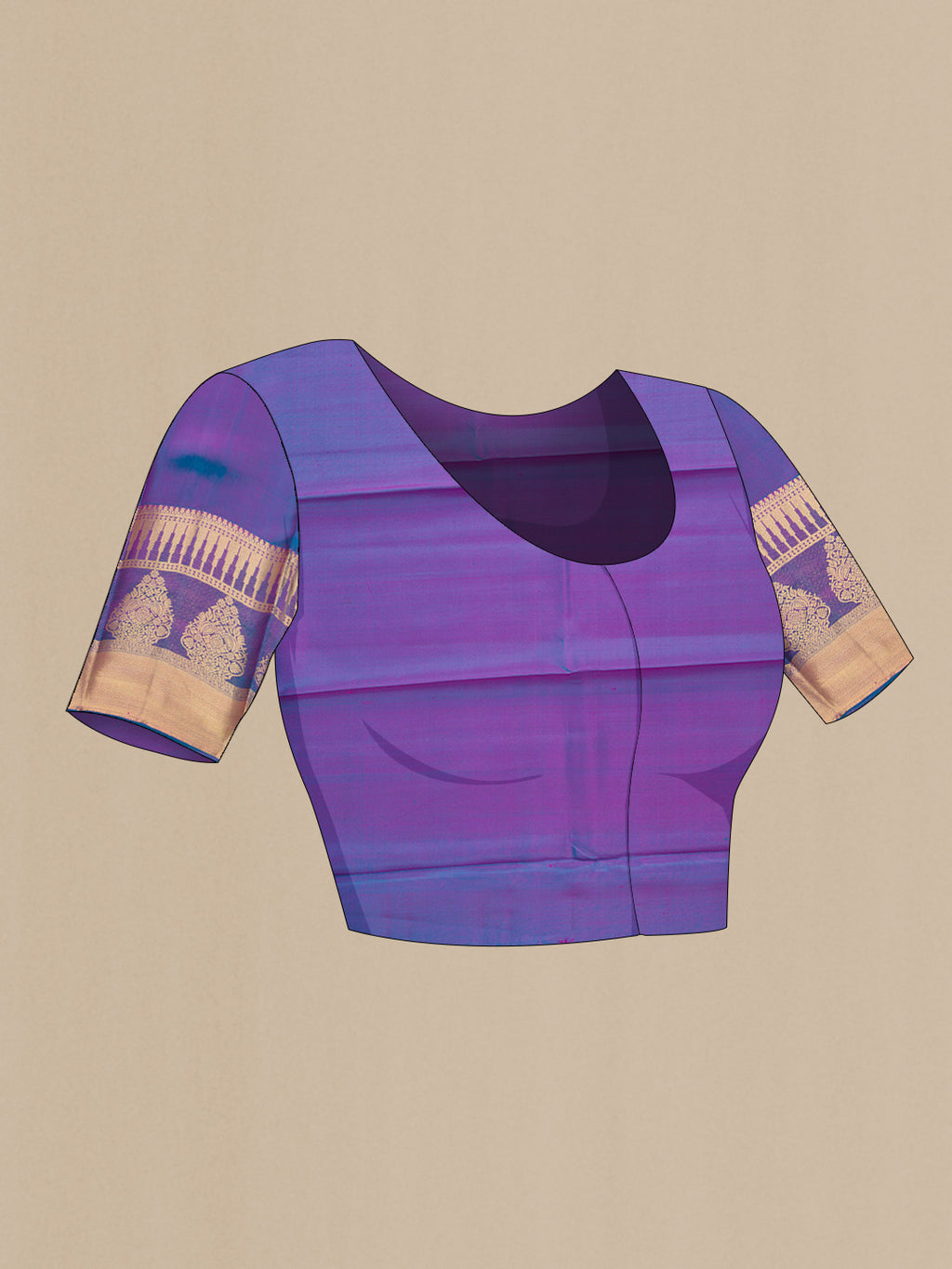 Close up image of the blouse of Pink Dual Tone Kanchipuram Silk Saree with Stripes on the body and Zari Border. 