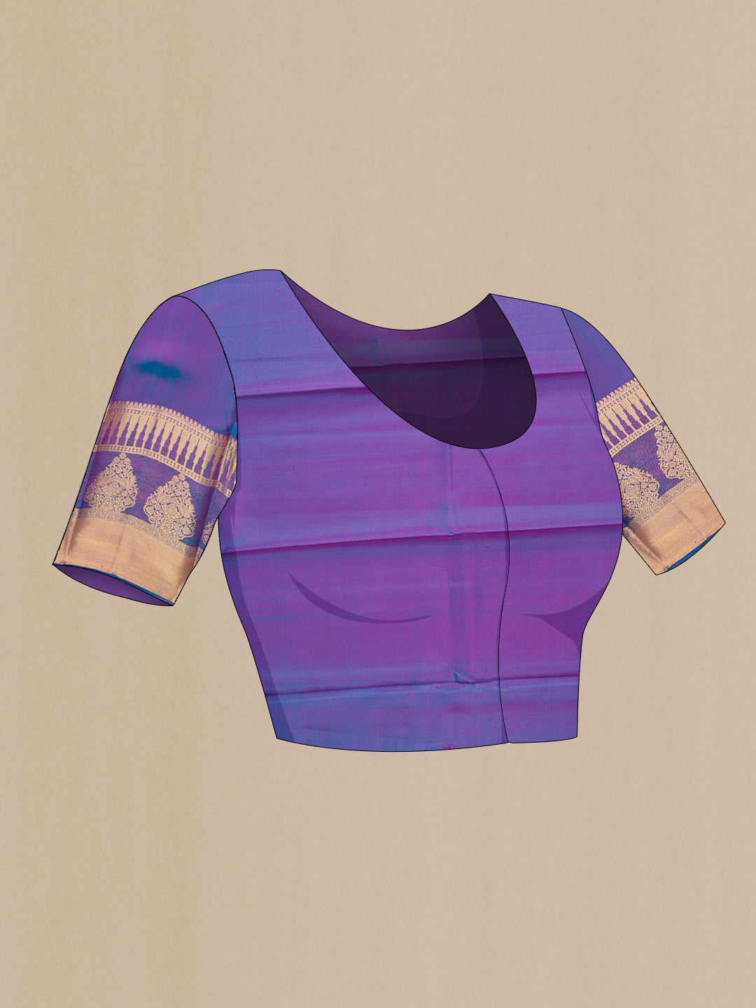 Close up image of the blouse of Pink Dual Tone Kanchipuram Silk Saree with Stripes on the body and Zari Border. 