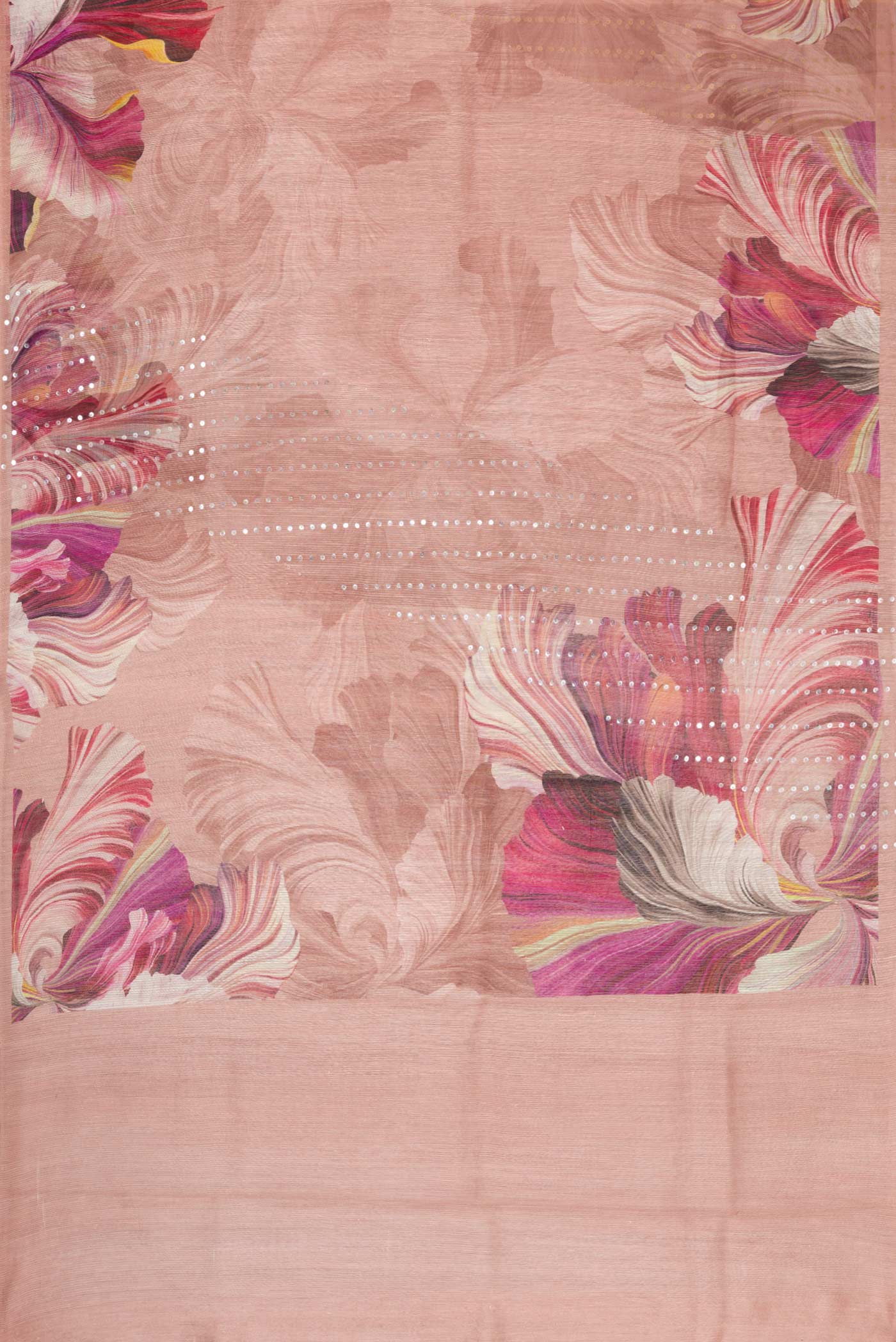 Flat view of Peach Dual Tone Tussar Silk Saree with Embroidery on the body and Embroidery Border