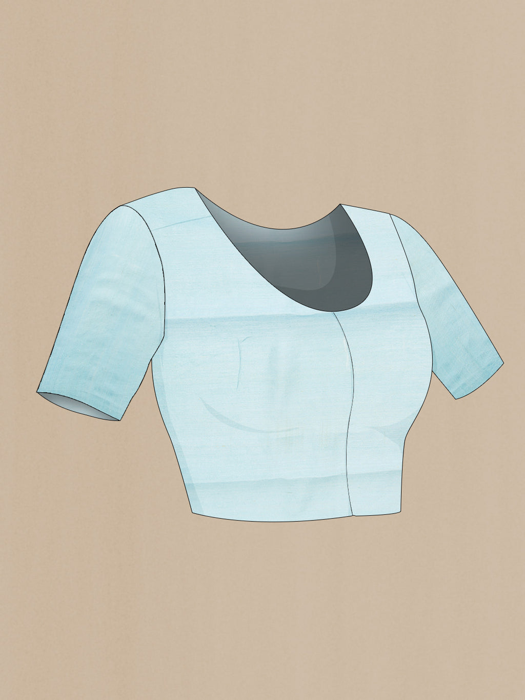 Close up image of the blouse of Light Blue Dual Tone Tussar Silk Saree with Embroidery on the body and Without Border