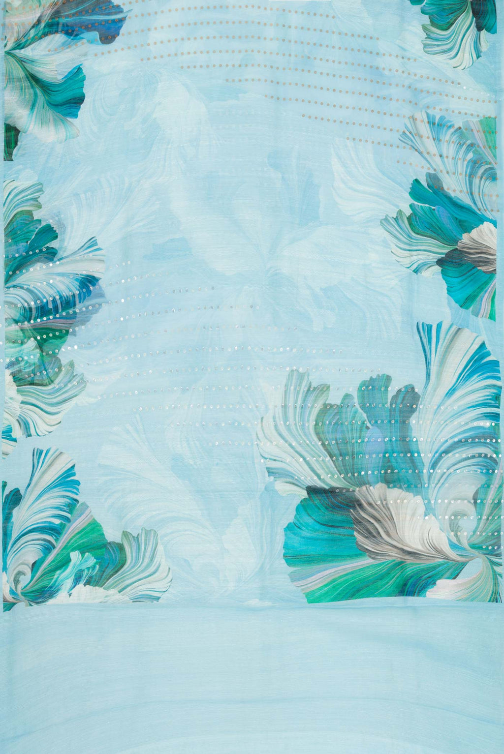 Flat view of Light Blue Dual Tone Tussar Silk Saree with Embroidery on the body and Without Border