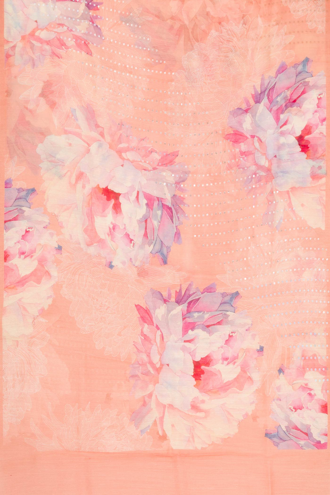 Flat view of Peach Dual Tone Tussar Silk Saree with Embroidery on the body and Embroidery Border