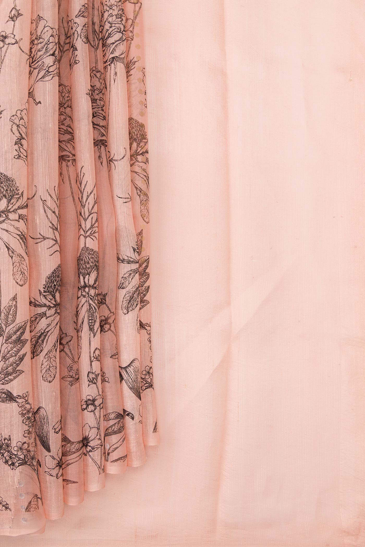 Pleats and pallu of Rose pink Dual Tone Tussar Silk Saree with Embroidery on the body and Without Border