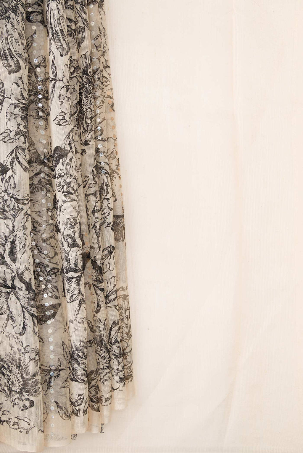 Pleats and pallu of Sandal Dual Tone Tussar Silk Saree with Embroidery on the body and Without Border