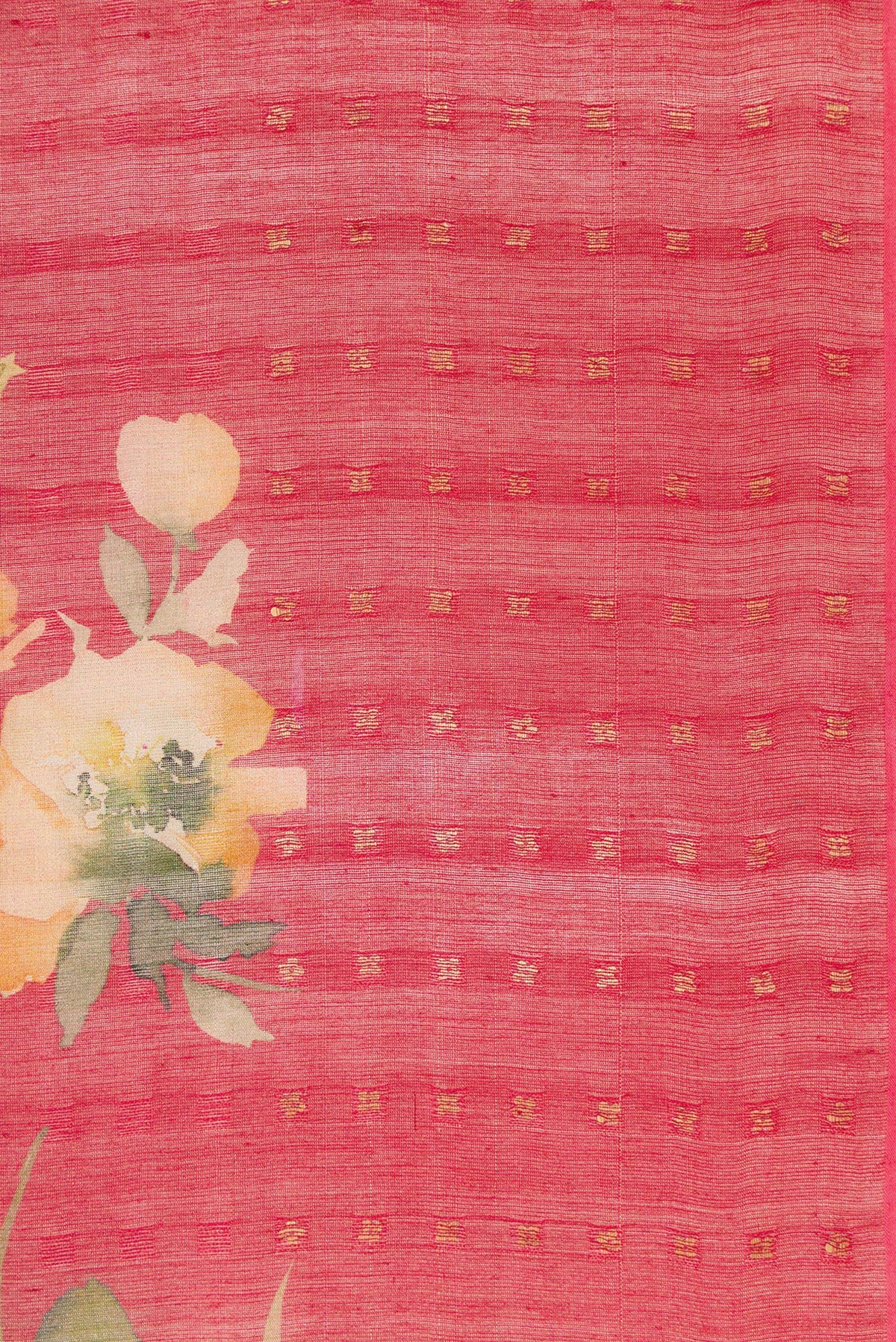 Border image of Dark Pink Dual Tone Tussar Silk Saree with Printed design on the body and Embroidery Border. 