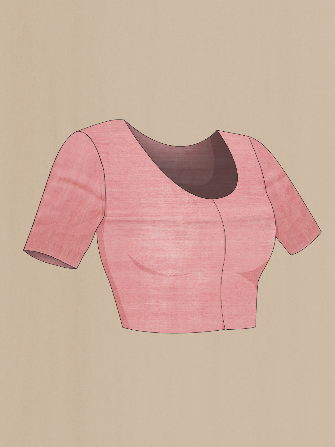 Close up image of the blouse of Rose pink Dual Tone Tussar Silk Saree with Printed design on the body and Embroidery Border. 
