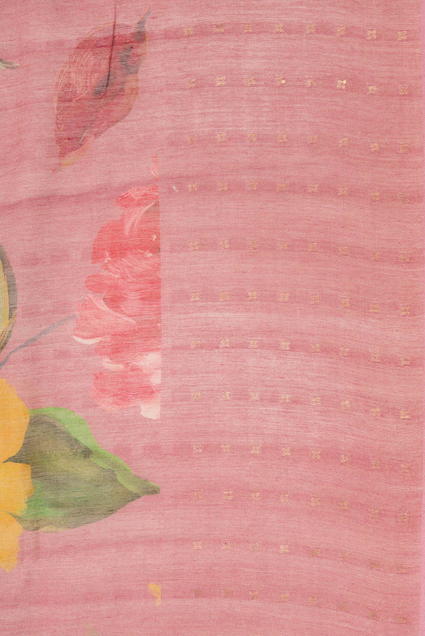 Border image of Rose pink Dual Tone Tussar Silk Saree with Printed design on the body and Embroidery Border. 