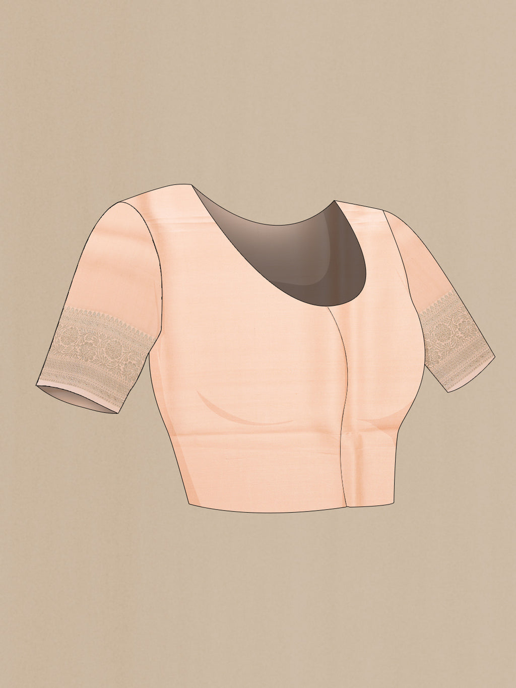 Close up image of the blouse of Peach Dual Tone Tussar Silk Saree with Printed design on the body and Zari Border
