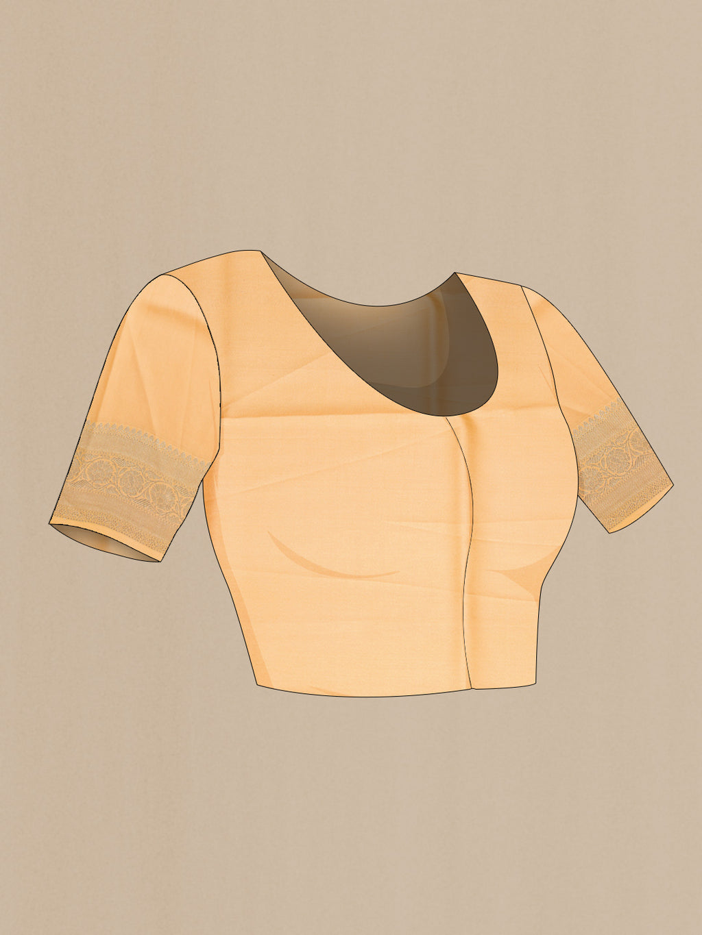 Close up image of the blouse of Sandal Dual Tone Tussar Silk Saree with Printed design on the body and Zari Border