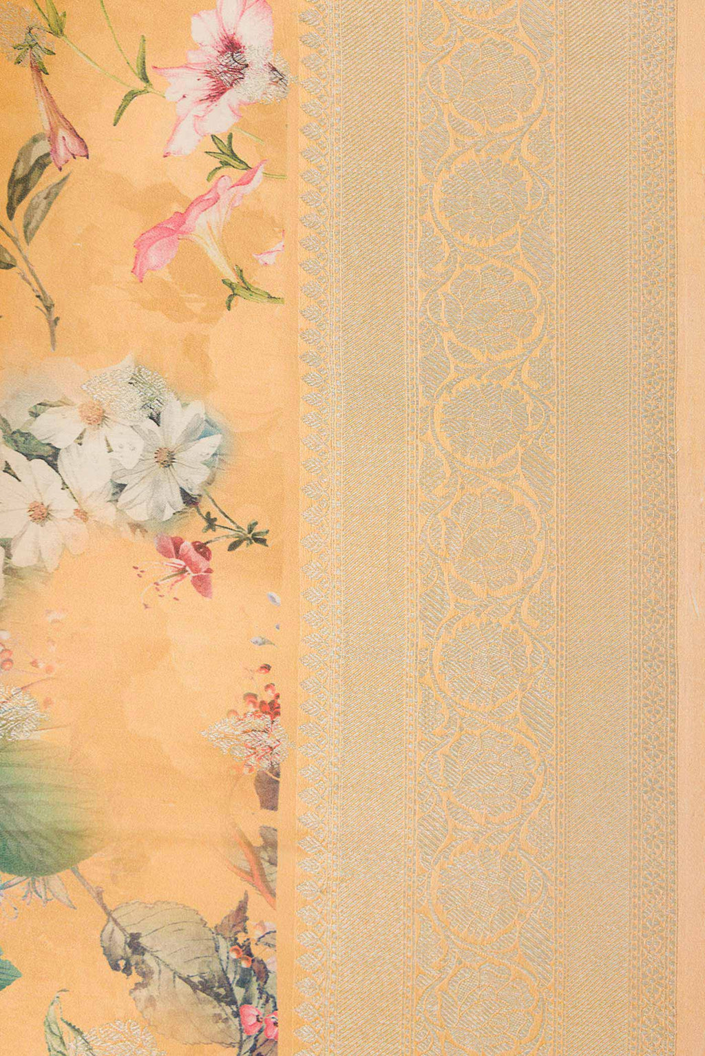 Border image of Sandal Dual Tone Tussar Silk Saree with Printed design on the body and Zari Border