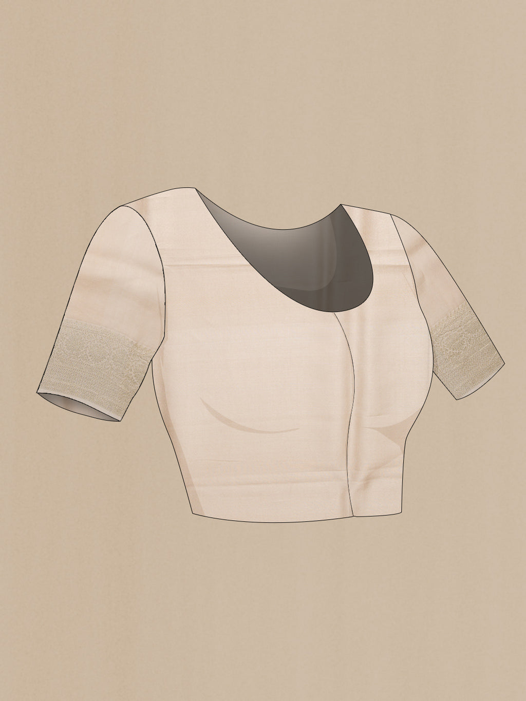 Close up image of the blouse of Dark Beige Dual Tone Tussar Silk Saree with Printed design on the body and Zari Border