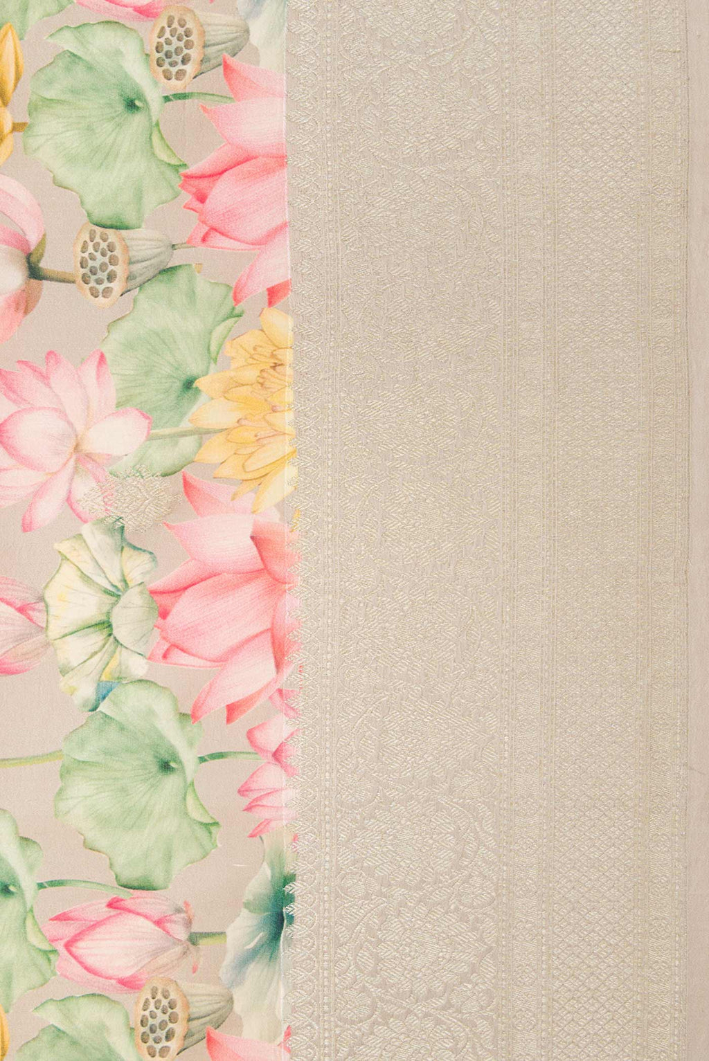 Border image of Dark Beige Dual Tone Tussar Silk Saree with Printed design on the body and Zari Border