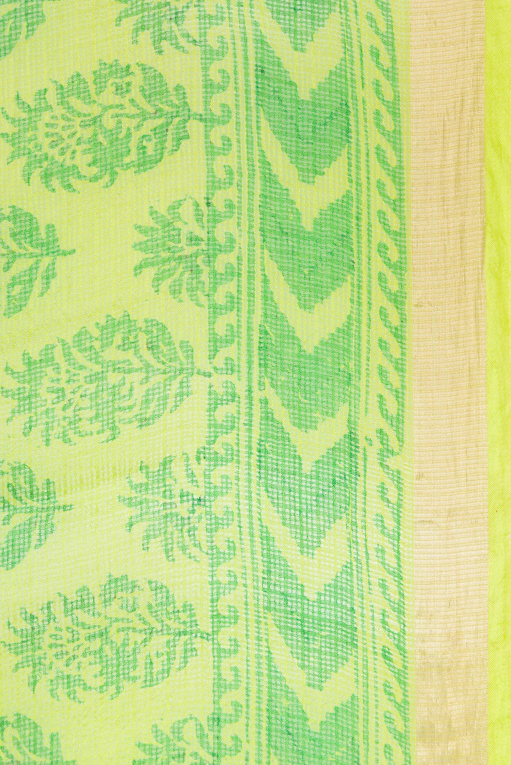 Border image of Parrot Green Dual Tone Kota Silk Saree with Printed design on the body and Zari Border. 