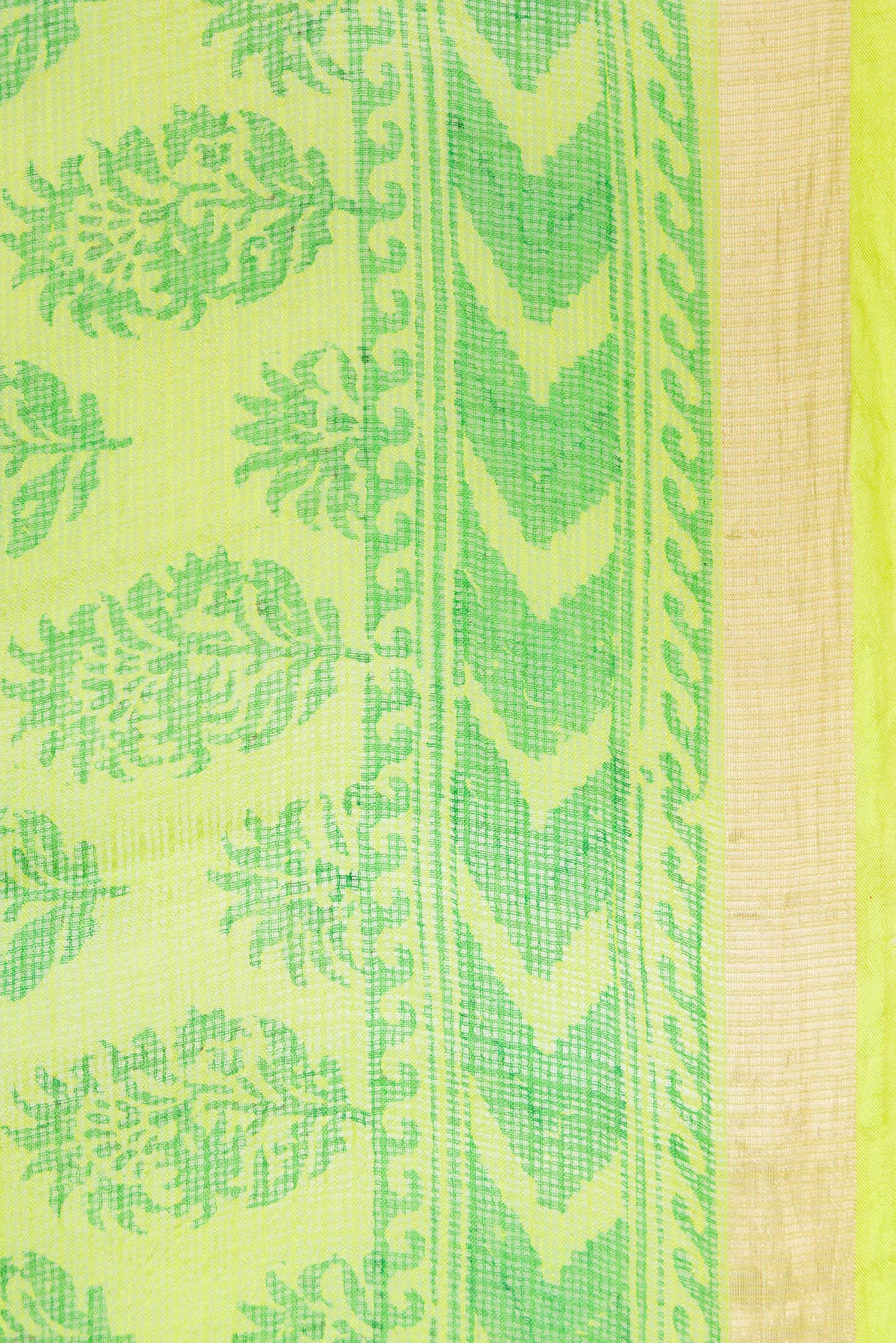 Border image of Parrot Green Dual Tone Kota Silk Saree with Printed design on the body and Zari Border. 