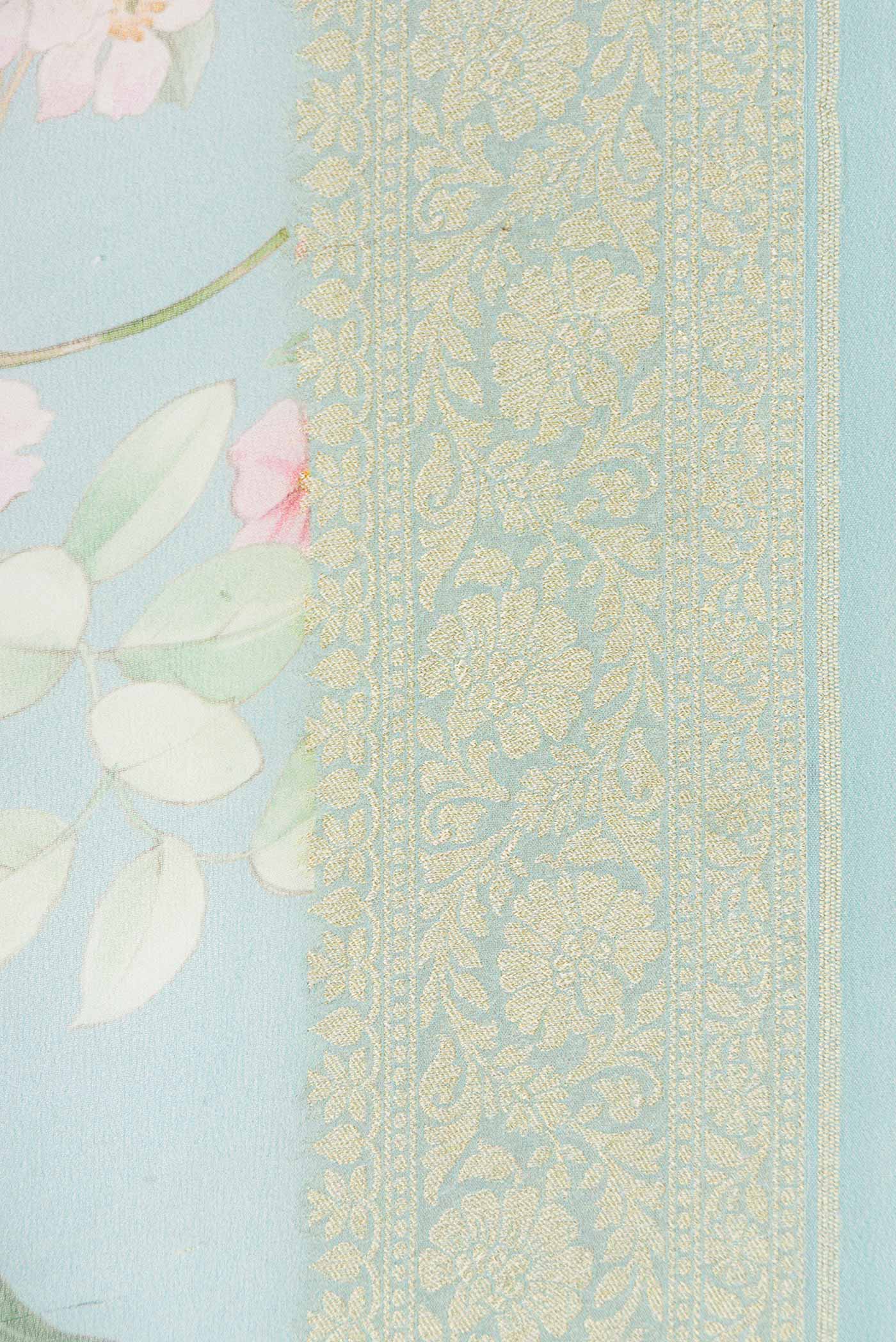Border image of Light Blue Dual Tone Mysore Georgette Saree with Printed design on the body and Zari Border