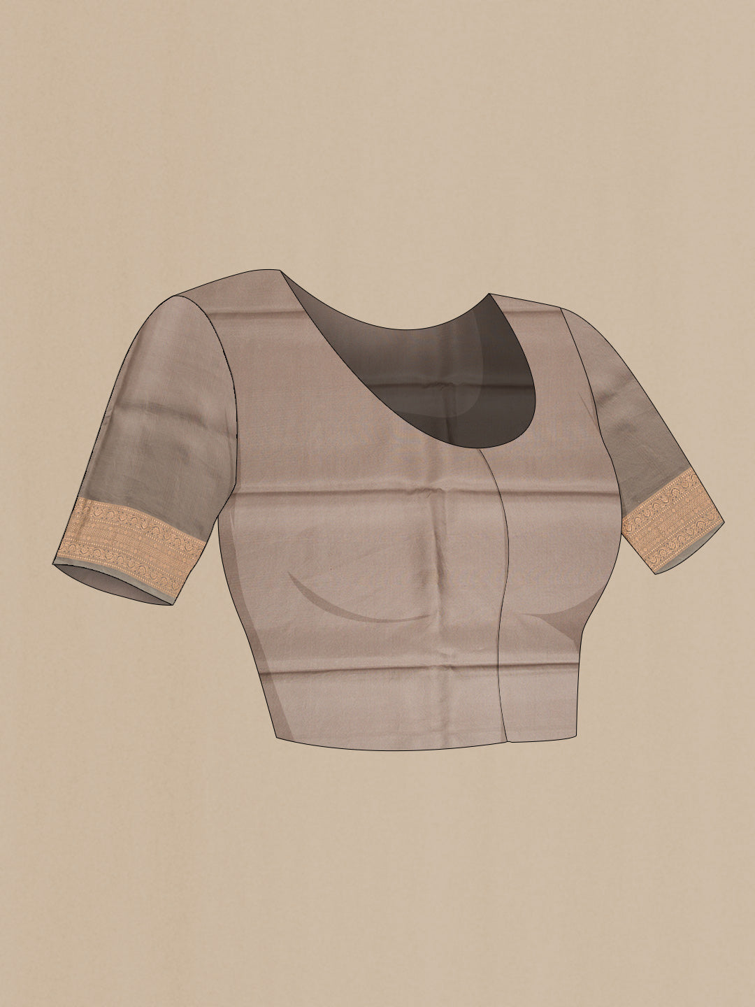 Close up image of the blouse of Grey Dual Tone Kanchipuram Silk Saree with Printed design on the body and Temple Border