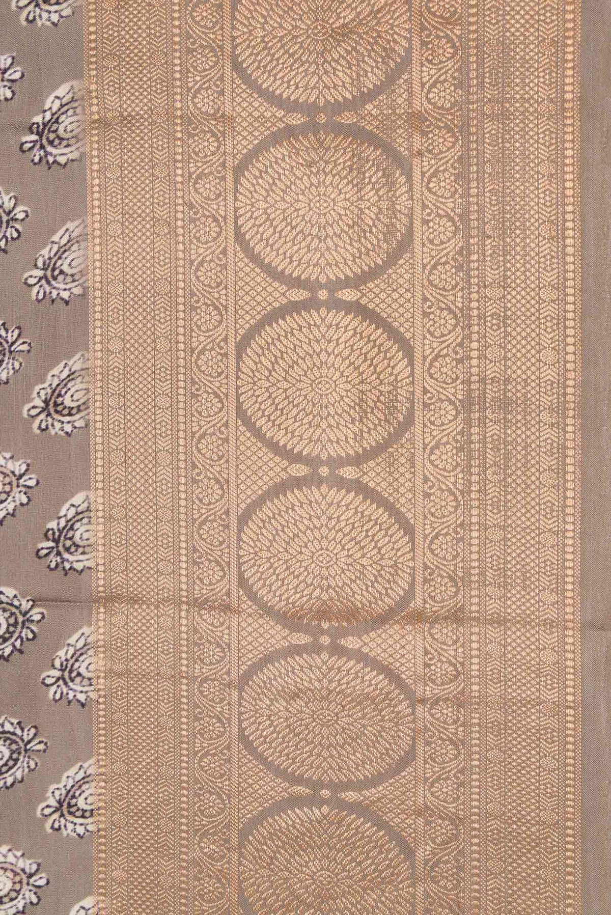 Border image of Grey Dual Tone Kanchipuram Silk Saree with Printed design on the body and Temple Border