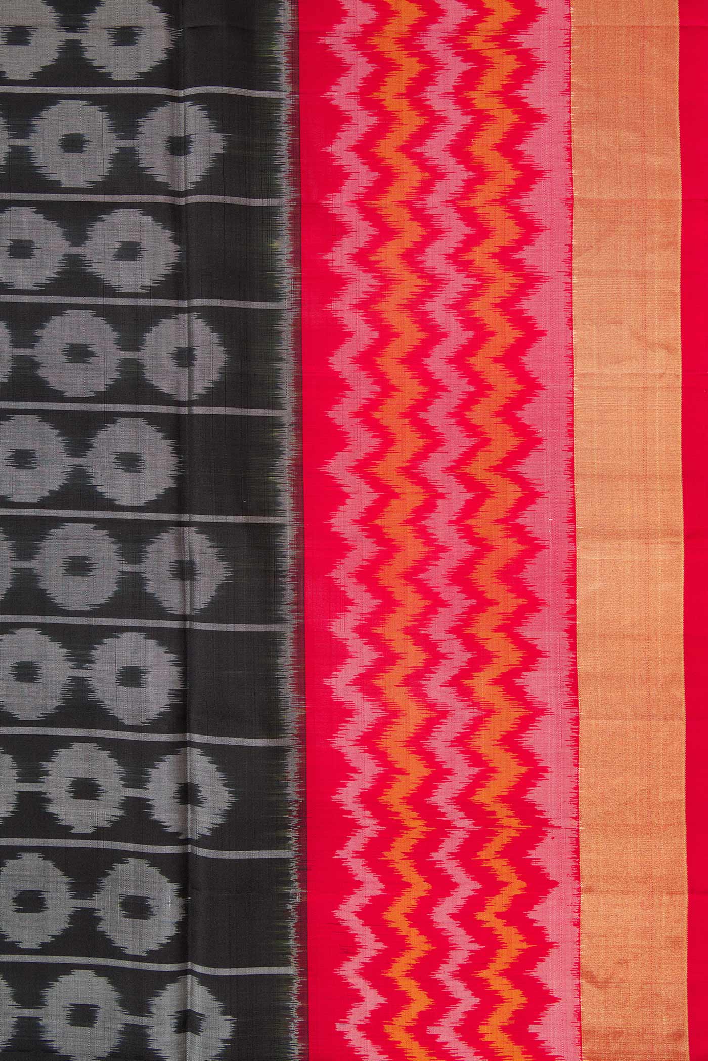 Border image of Black Dual Tone Soft Silk Saree with Ikat Print on the body and Ikat Border. 