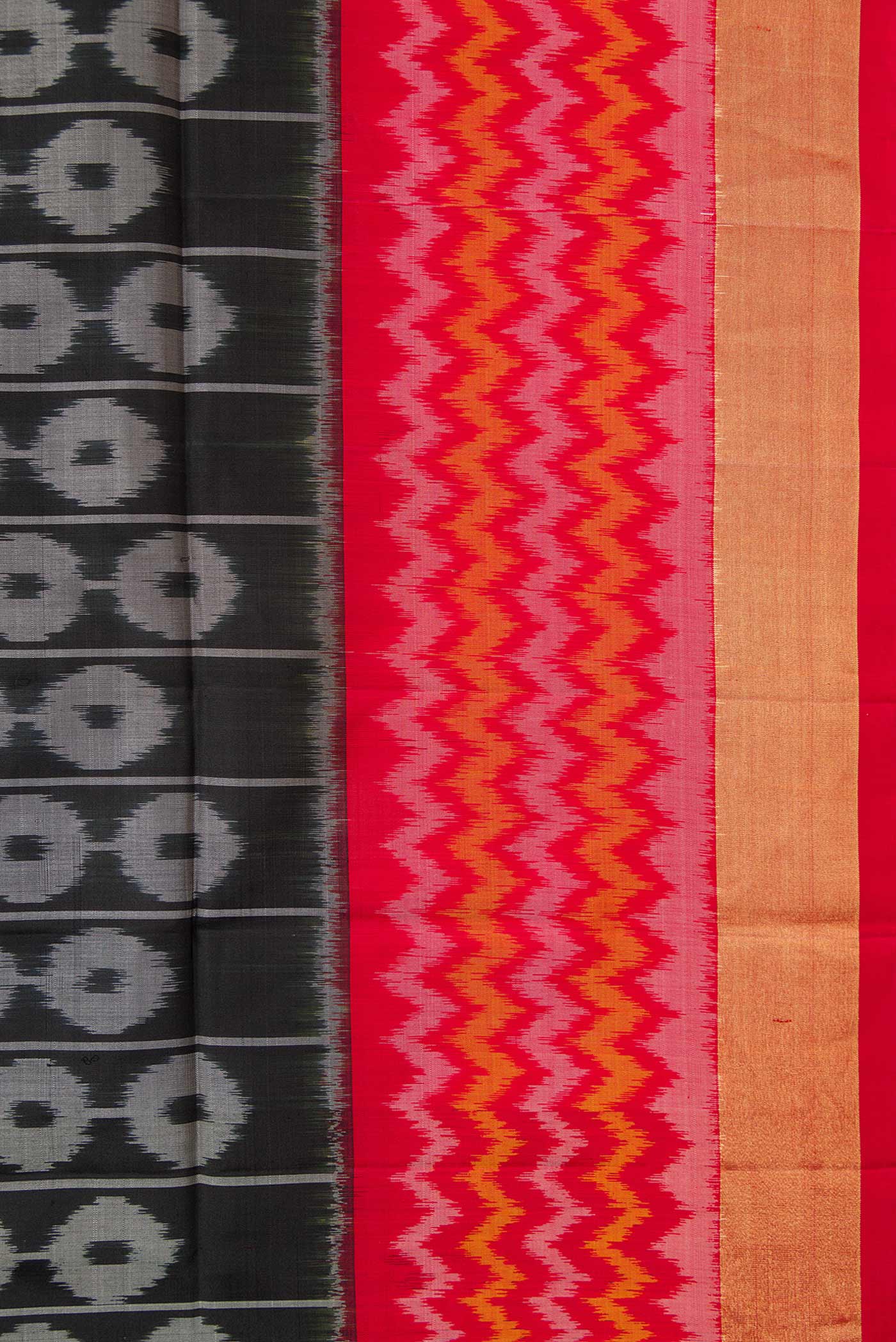 Border image of Black Dual Tone Soft Silk Saree with Ikat Print on the body and Ikat Border. 