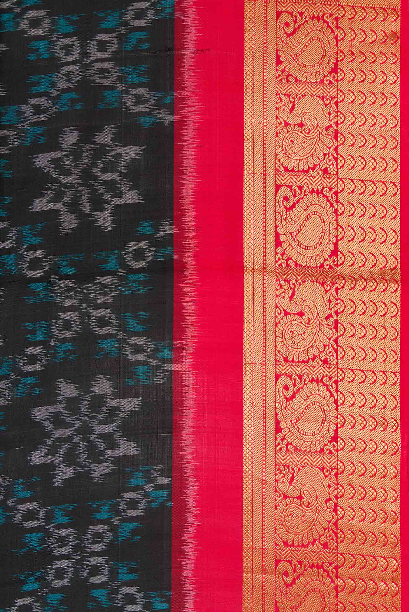 Border image of Black Dual Tone Soft Silk Saree with Ikat Print on the body and Zari Border. 