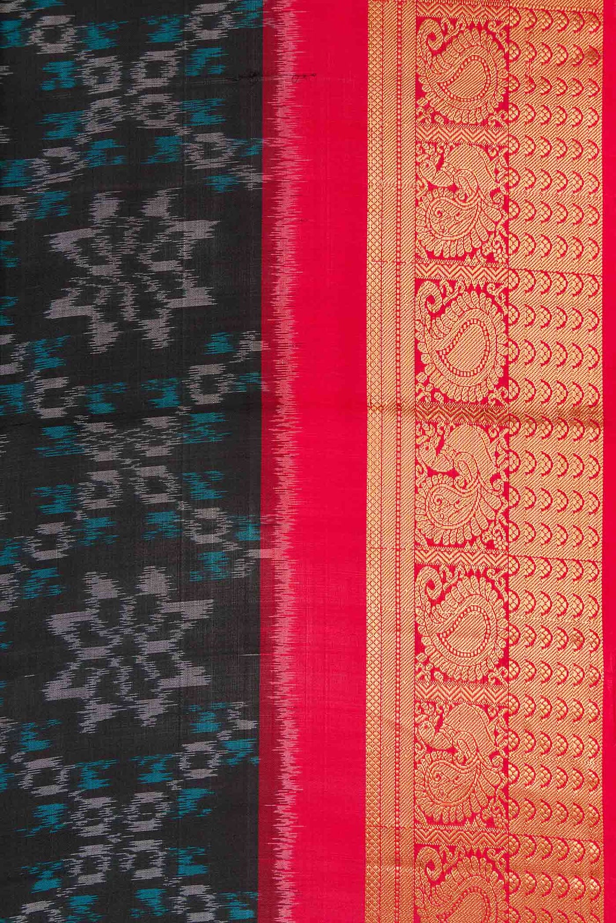 Border image of Black Dual Tone Soft Silk Saree with Ikat Print on the body and Zari Border. 