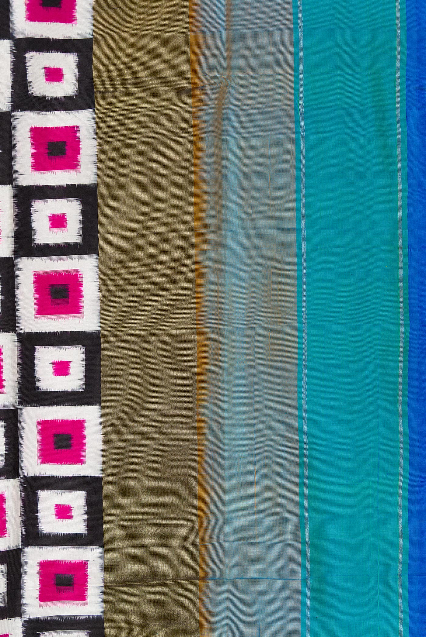 Border image of Off White Dual Tone Double Ikat Saree with Ikat Print on the body and Zari Border. 