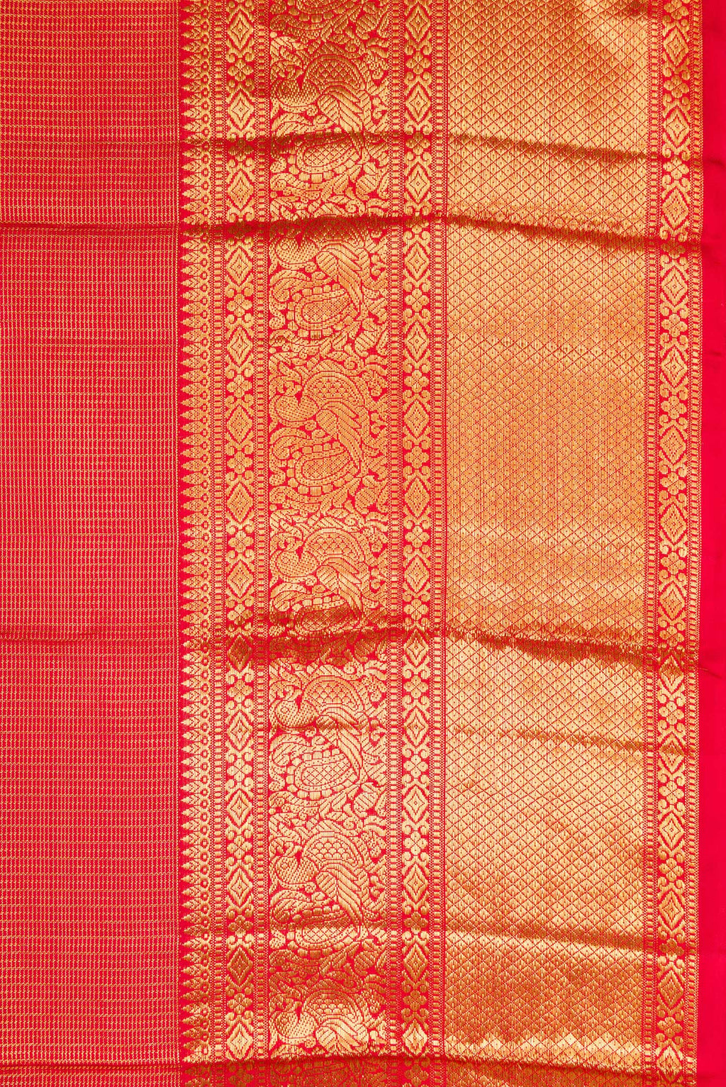 Border image of Red Dual Tone Kanchipuram Silk Saree with Zari Brocade on the body and Zari Border. 