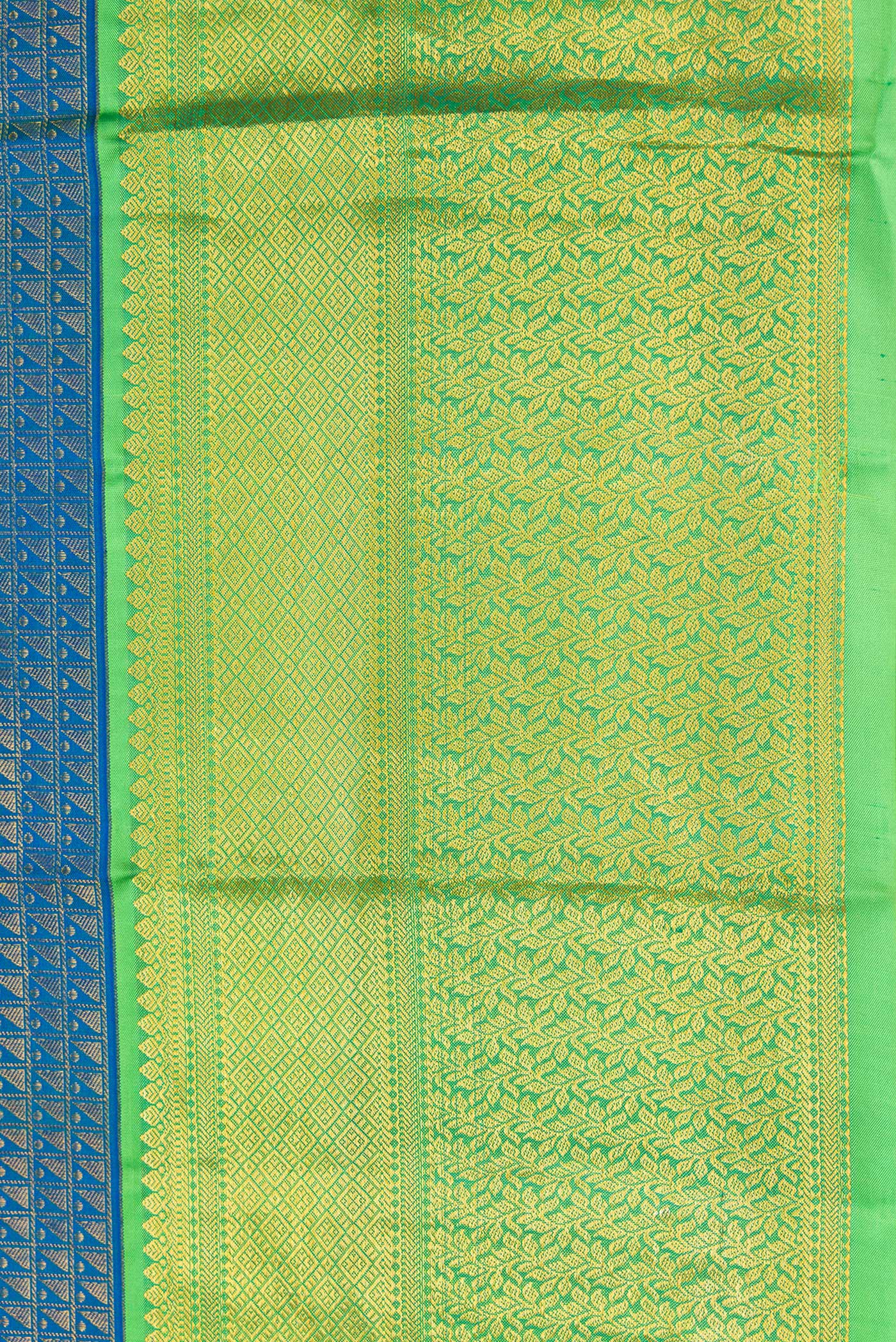 Border image of Peacock Blue Dual Tone Kanchipuram Silk Saree with Zari Brocade on the body and Zari Border. 