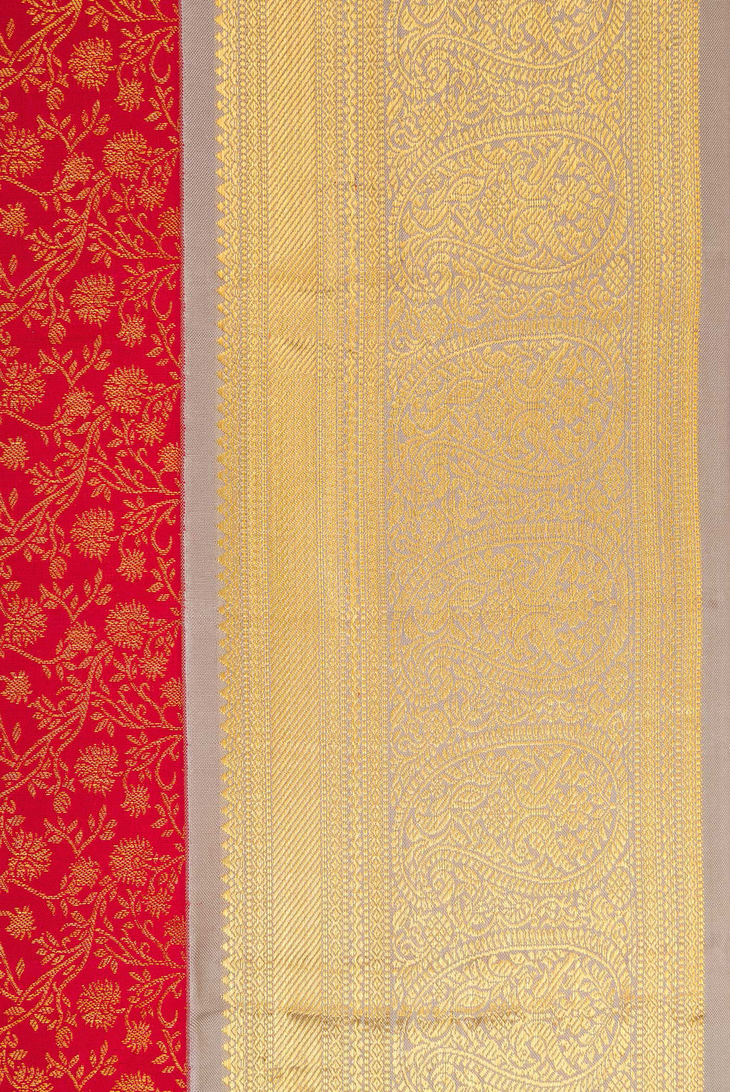Border image of Red Dual Tone Kanjivaram Silk Saree with Zari Brocade on the body and Zari Border. 