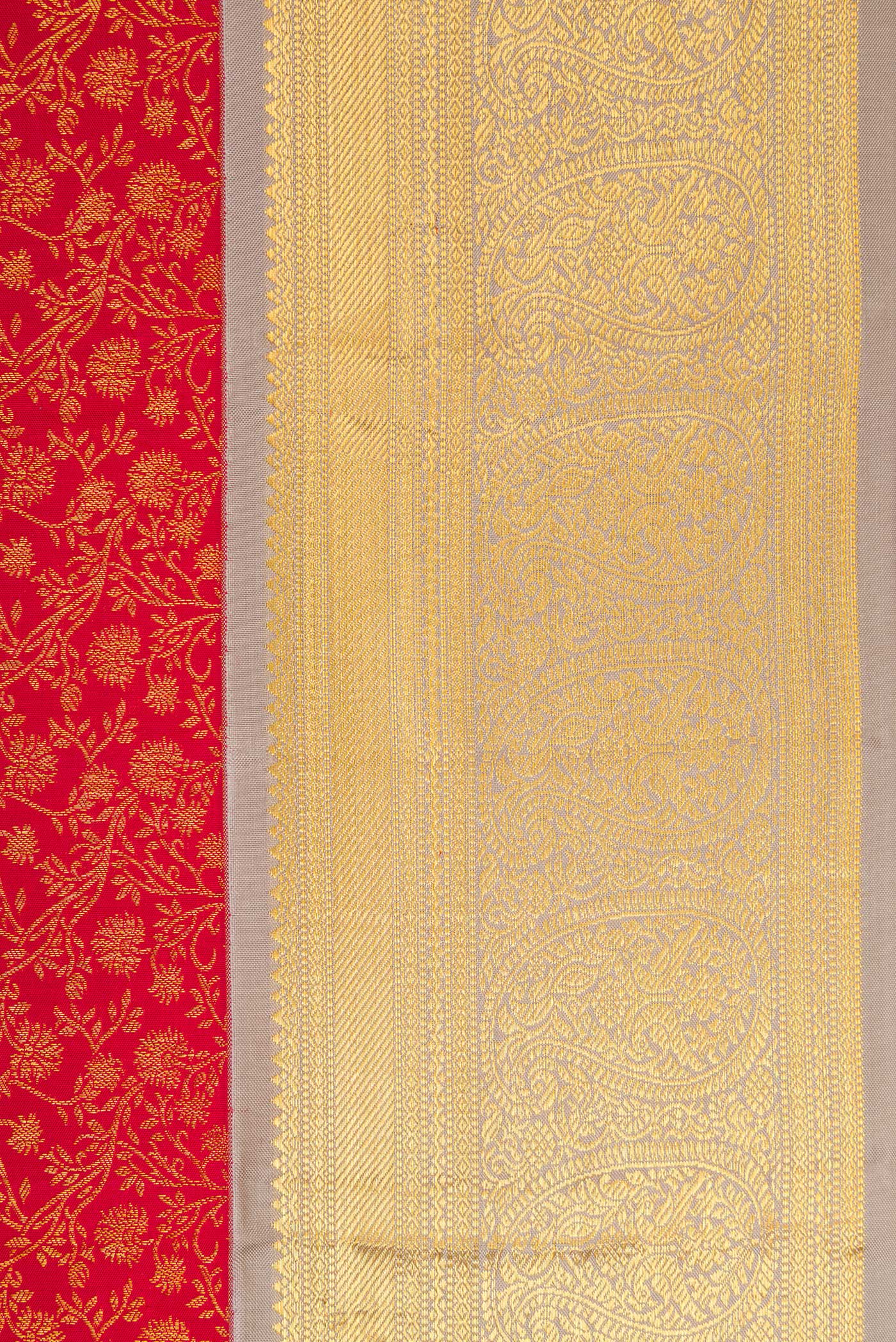 Border image of Red Dual Tone Kanjivaram Silk Saree with Zari Brocade on the body and Zari Border. 