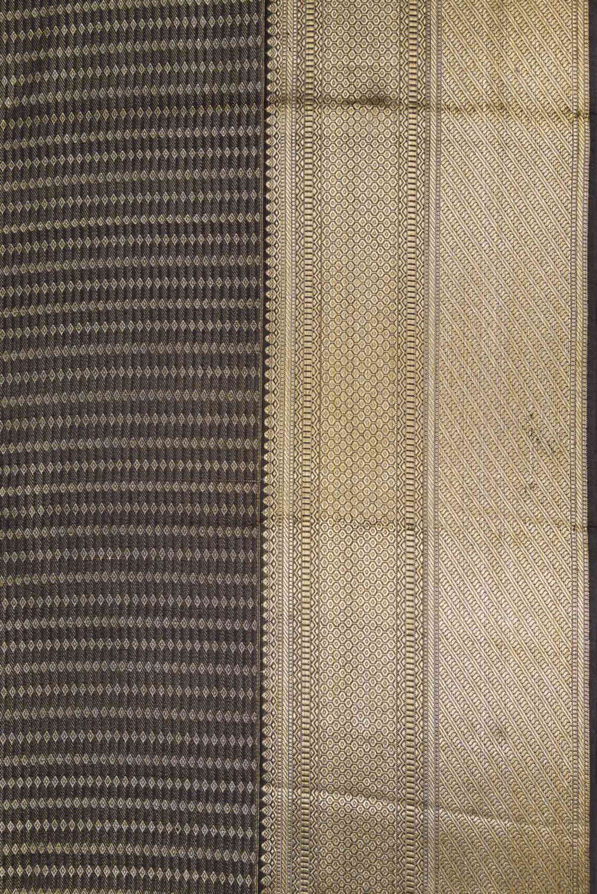 Border image of Black Dual Tone Kanjivaram Silk Saree with Zari Brocade on the body and Zari Border. 