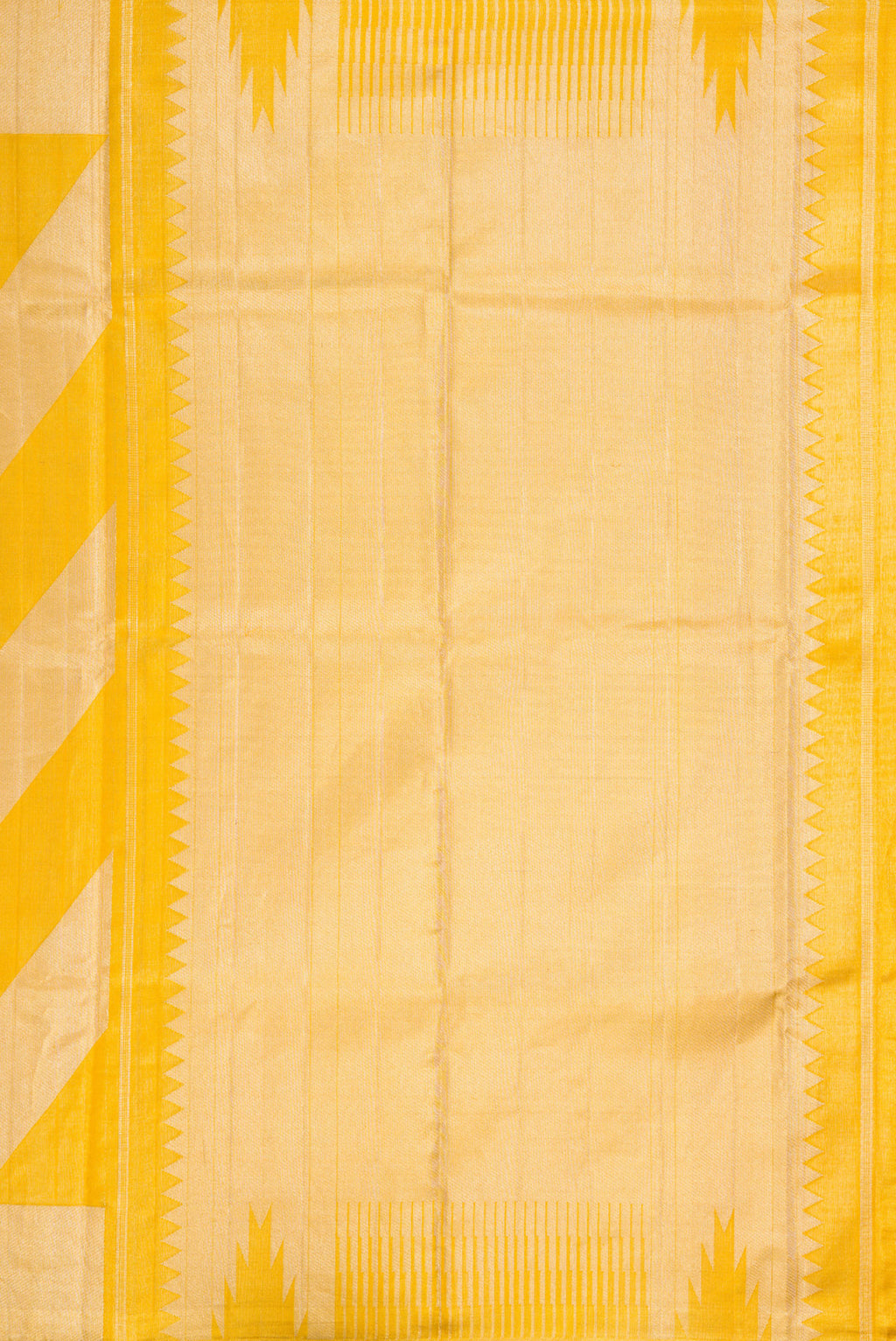 Close up image of the pallu of Gold Dual Tone Tissue Silk Saree with Zari Brocade on the body and Zari Border. 