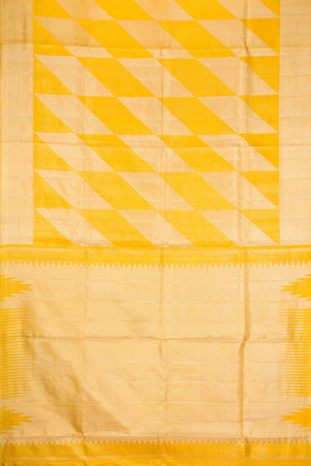 Flat view of Gold Dual Tone Tissue Silk Saree with Zari Brocade on the body and Zari Border. 