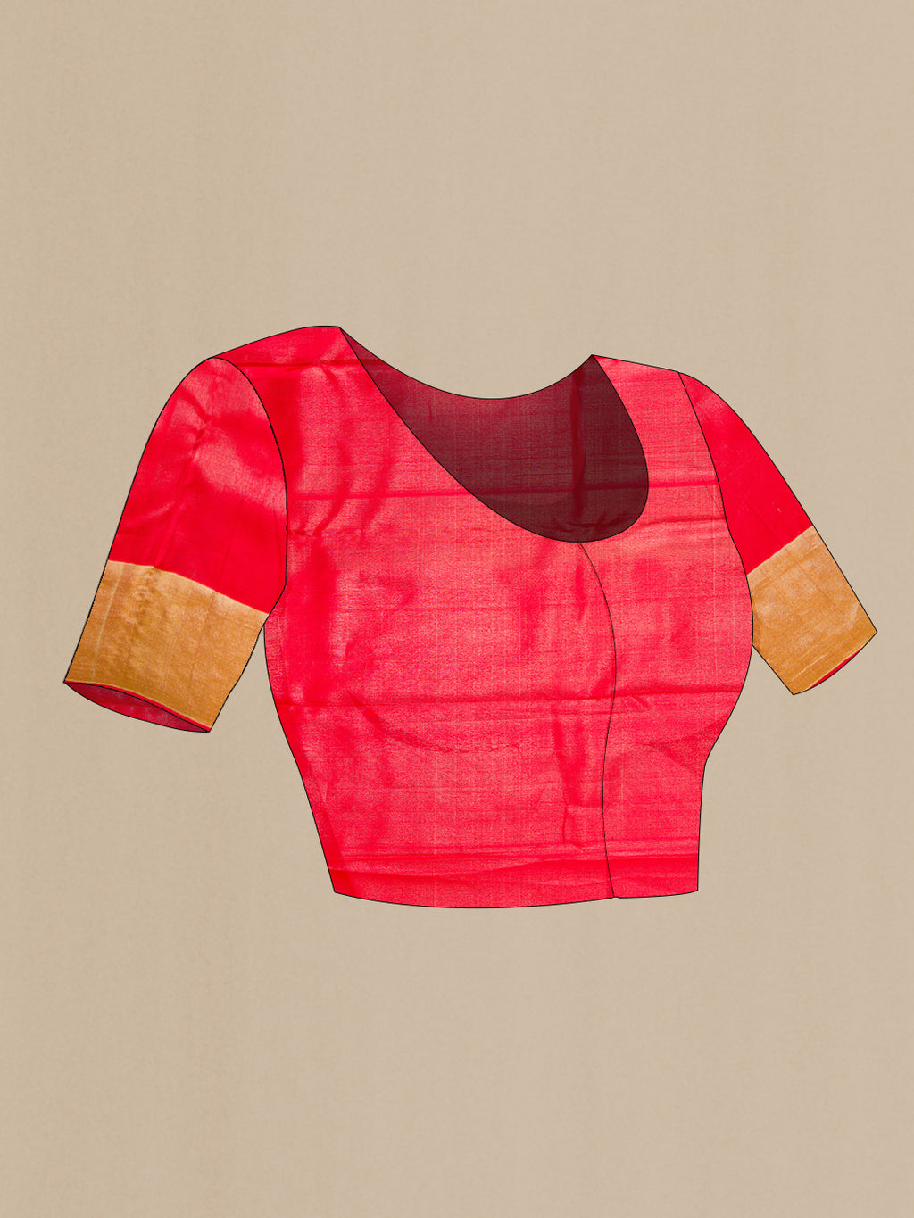 Close up image of the blouse of Red Dual Tone Kanjivaram Silk Saree with Zari Brocade on the body and Fancy Border. 