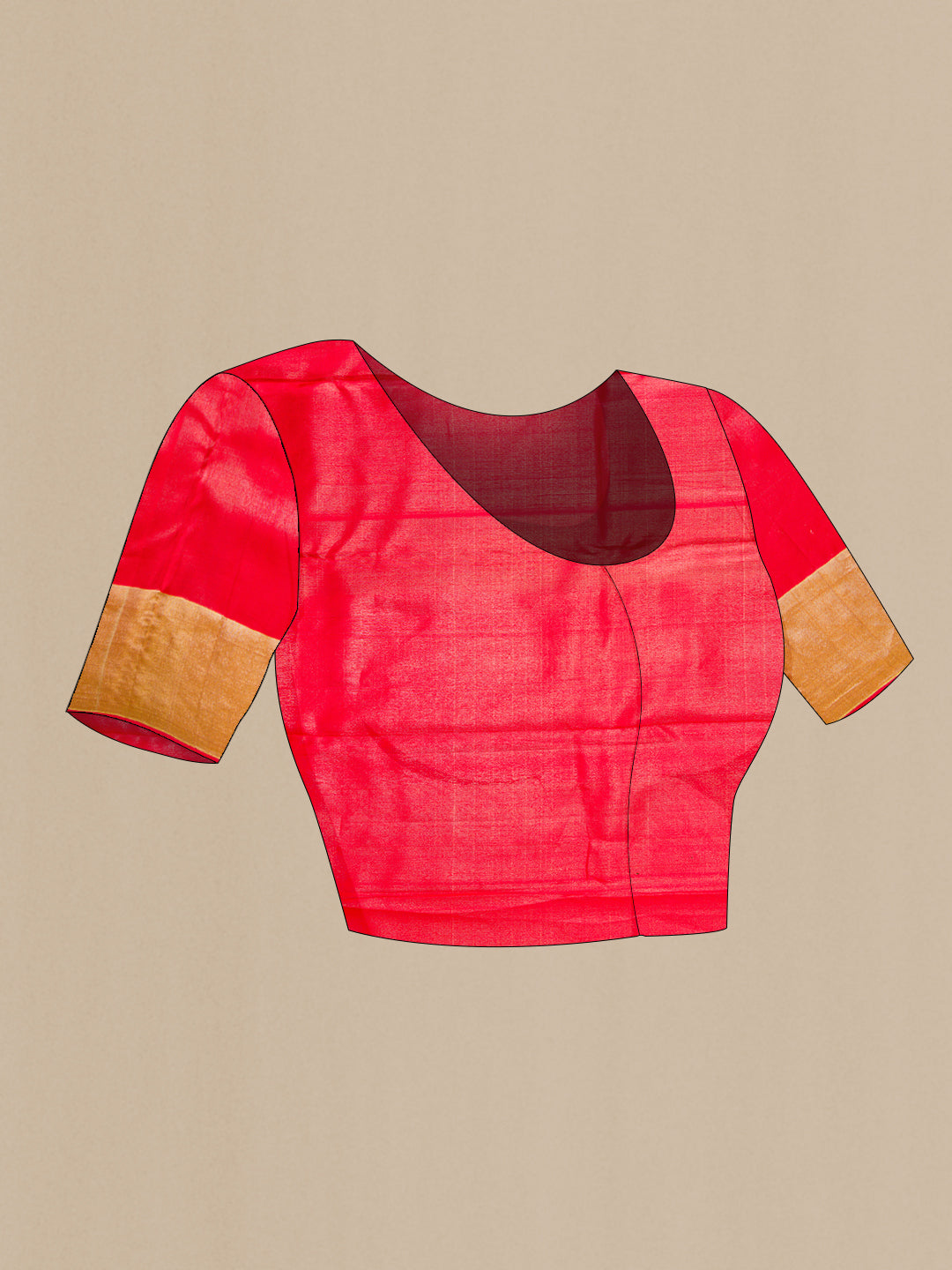 Close up image of the blouse of Red Dual Tone Kanjivaram Silk Saree with Zari Brocade on the body and Fancy Border. 